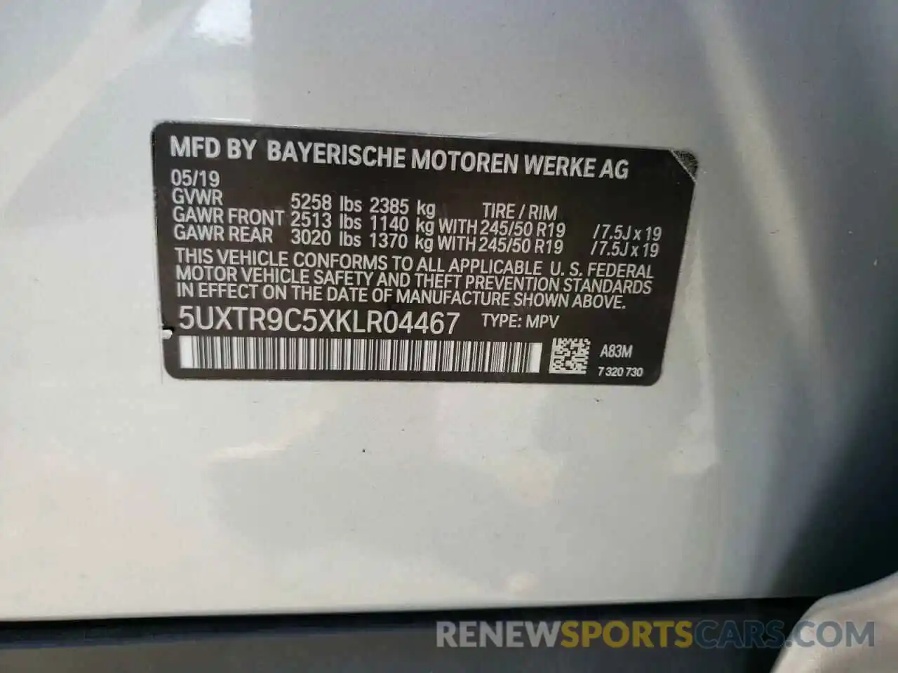 10 Фотография поврежденного автомобиля 5UXTR9C5XKLR04467 BMW X3 2019