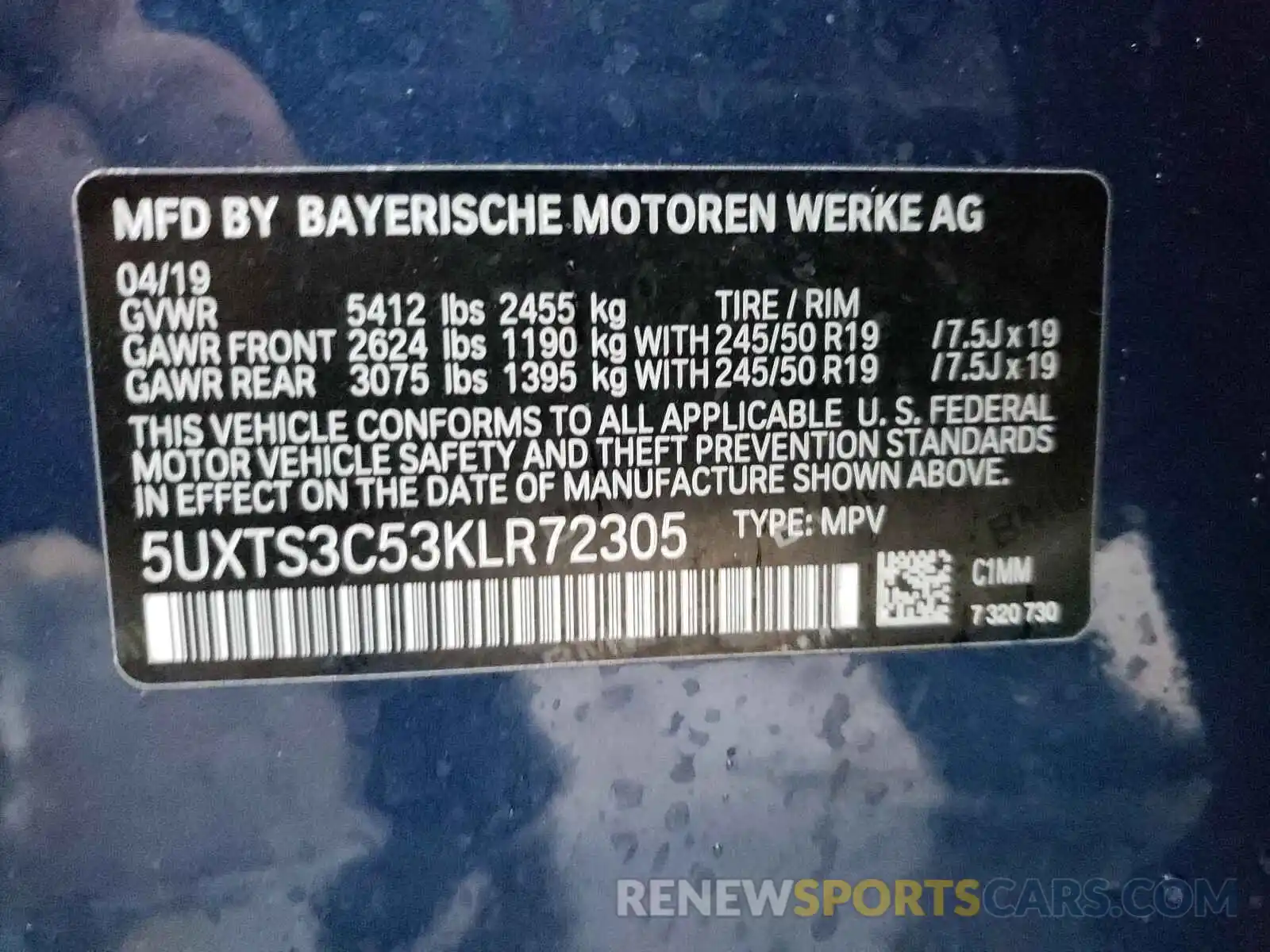 10 Фотография поврежденного автомобиля 5UXTS3C53KLR72305 BMW X3 2019