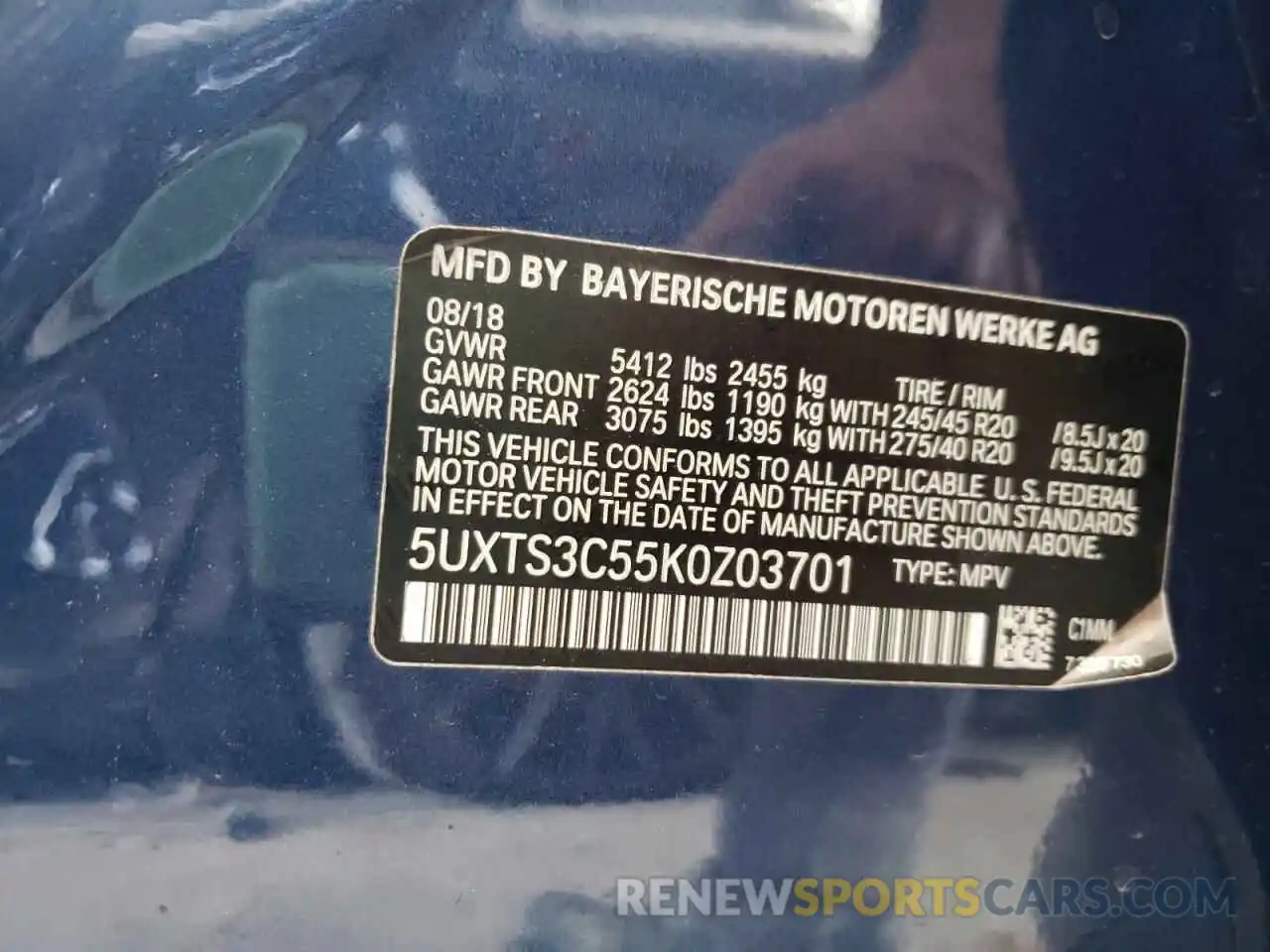 10 Photograph of a damaged car 5UXTS3C55K0Z03701 BMW X3 2019