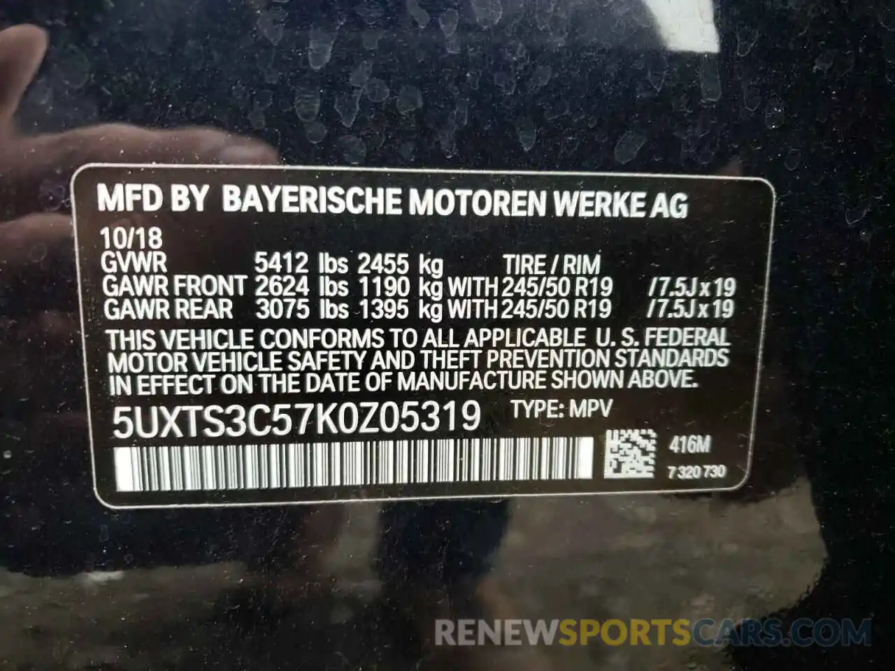 10 Photograph of a damaged car 5UXTS3C57K0Z05319 BMW X3 2019