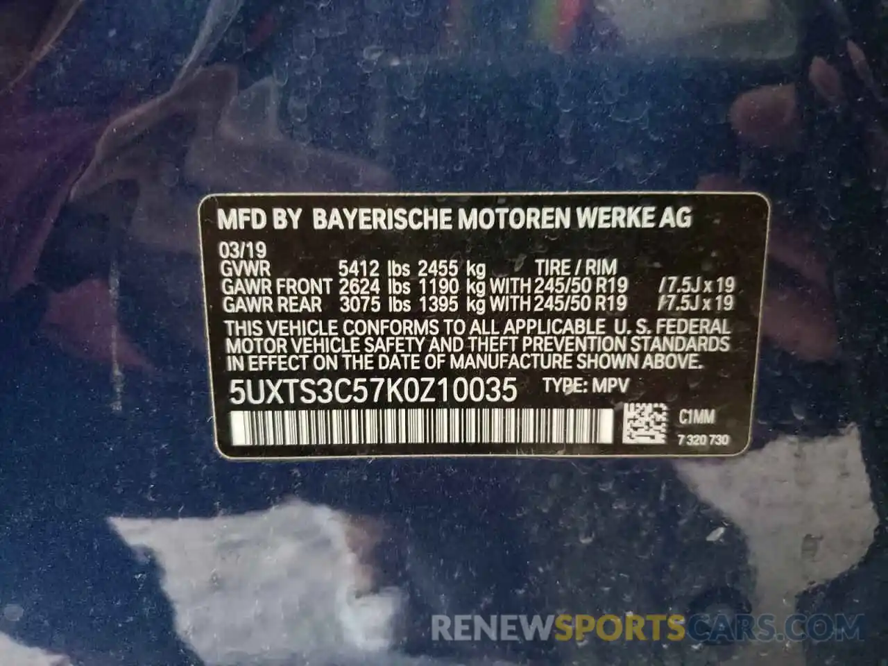 10 Photograph of a damaged car 5UXTS3C57K0Z10035 BMW X3 2019