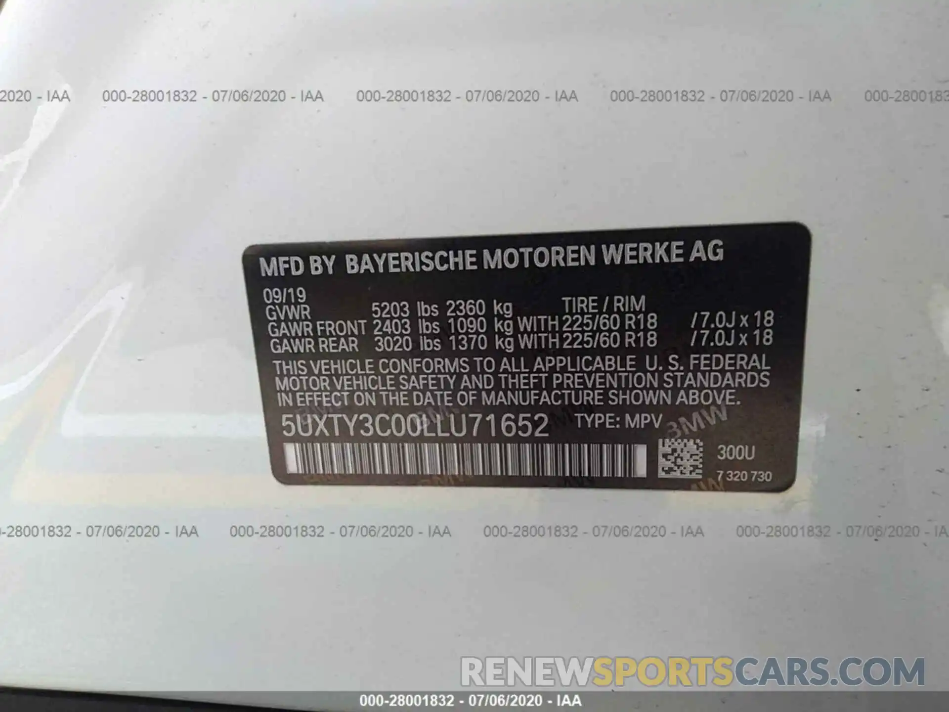 9 Photograph of a damaged car 5UXTY3C00LLU71652 BMW X3 2020