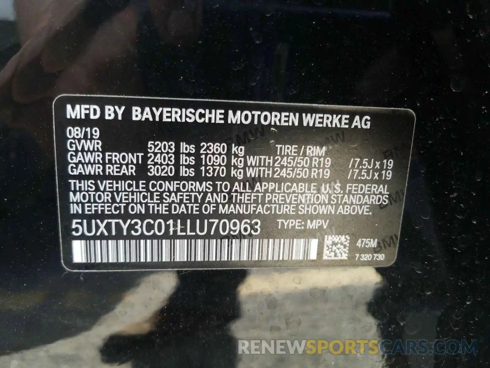 10 Photograph of a damaged car 5UXTY3C01LLU70963 BMW X3 2020