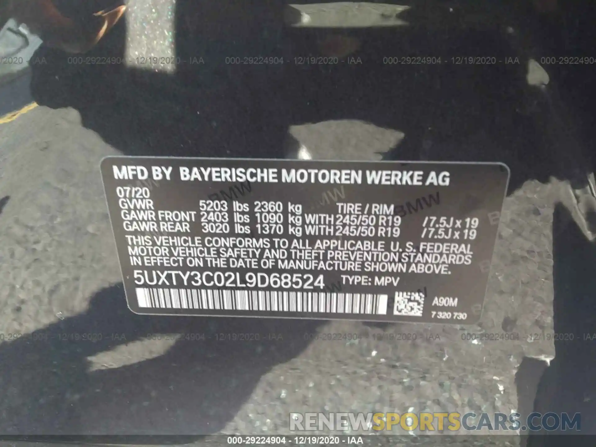 9 Фотография поврежденного автомобиля 5UXTY3C02L9D68524 BMW X3 2020