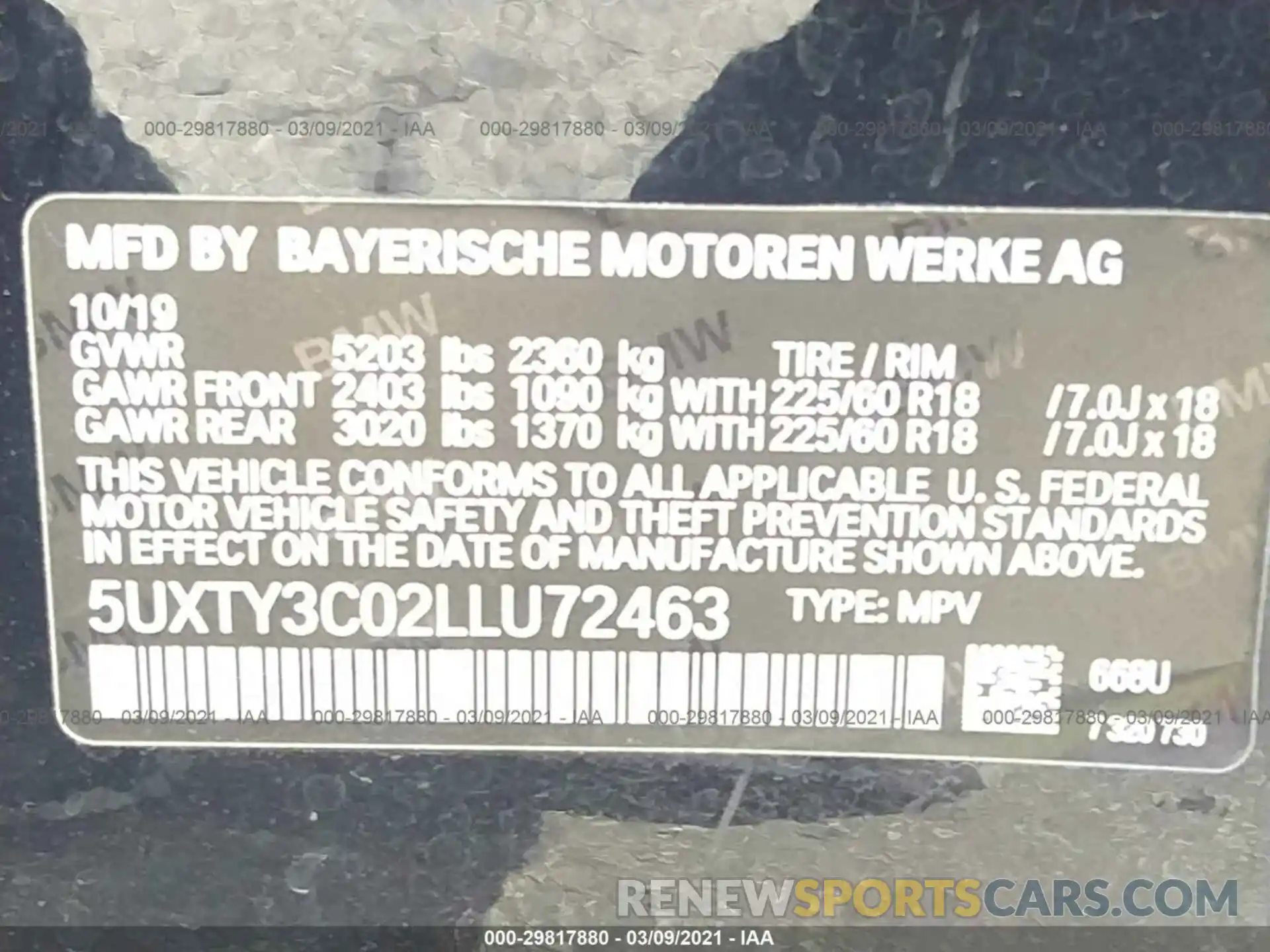 9 Photograph of a damaged car 5UXTY3C02LLU72463 BMW X3 2020