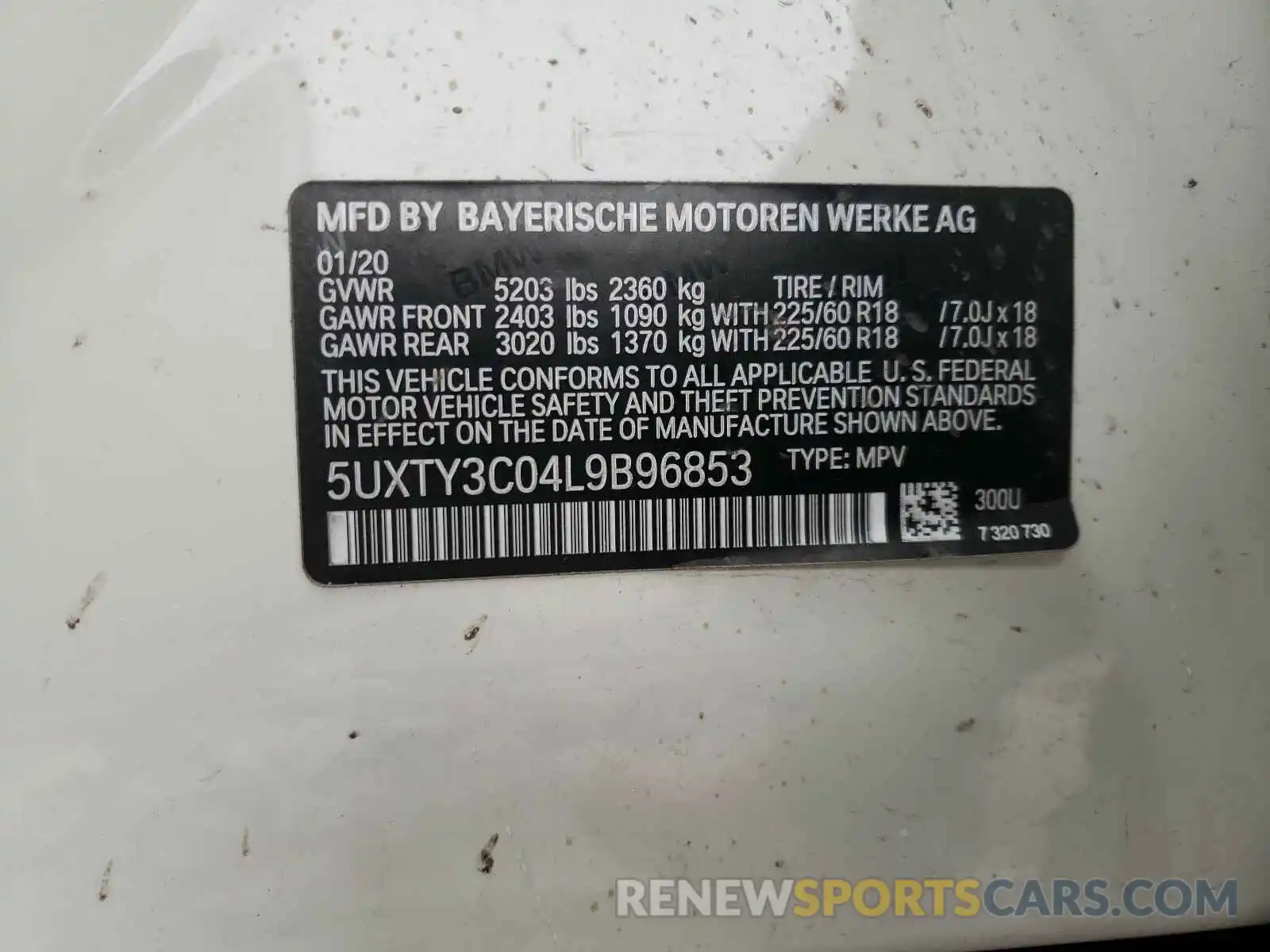 10 Photograph of a damaged car 5UXTY3C04L9B96853 BMW X3 2020