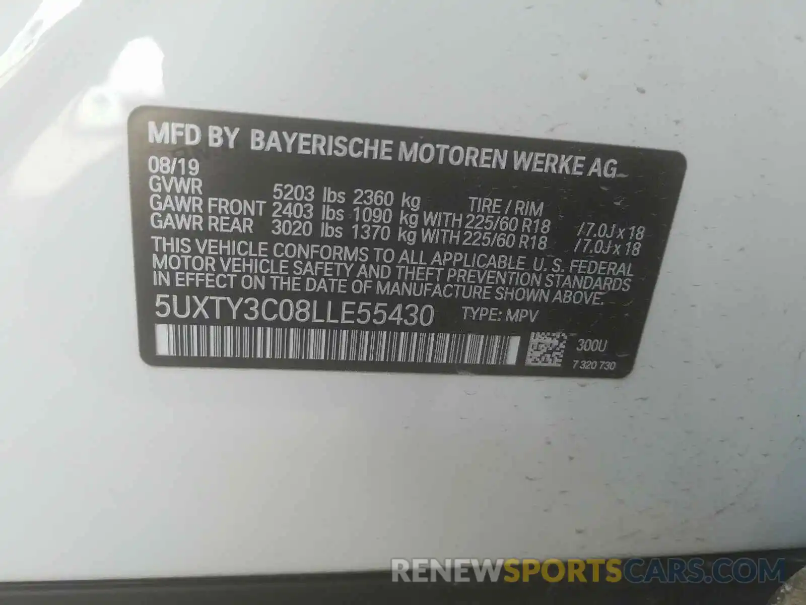 10 Photograph of a damaged car 5UXTY3C08LLE55430 BMW X3 2020
