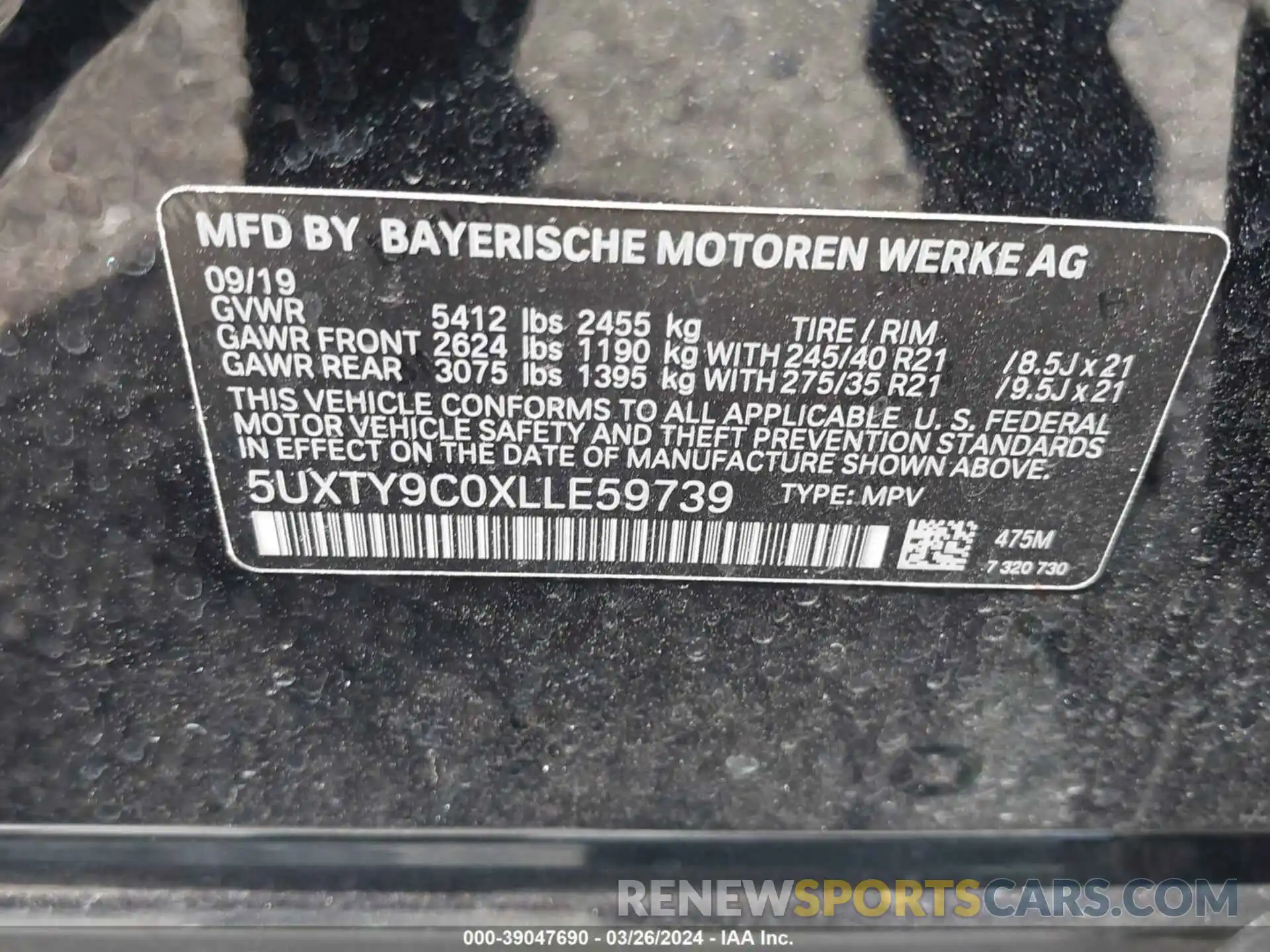 9 Photograph of a damaged car 5UXTY9C0XLLE59739 BMW X3 2020