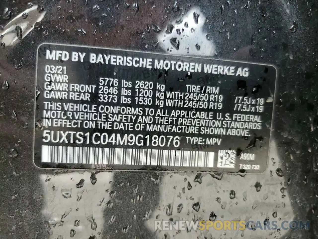 13 Photograph of a damaged car 5UXTS1C04M9G18076 BMW X3 2021