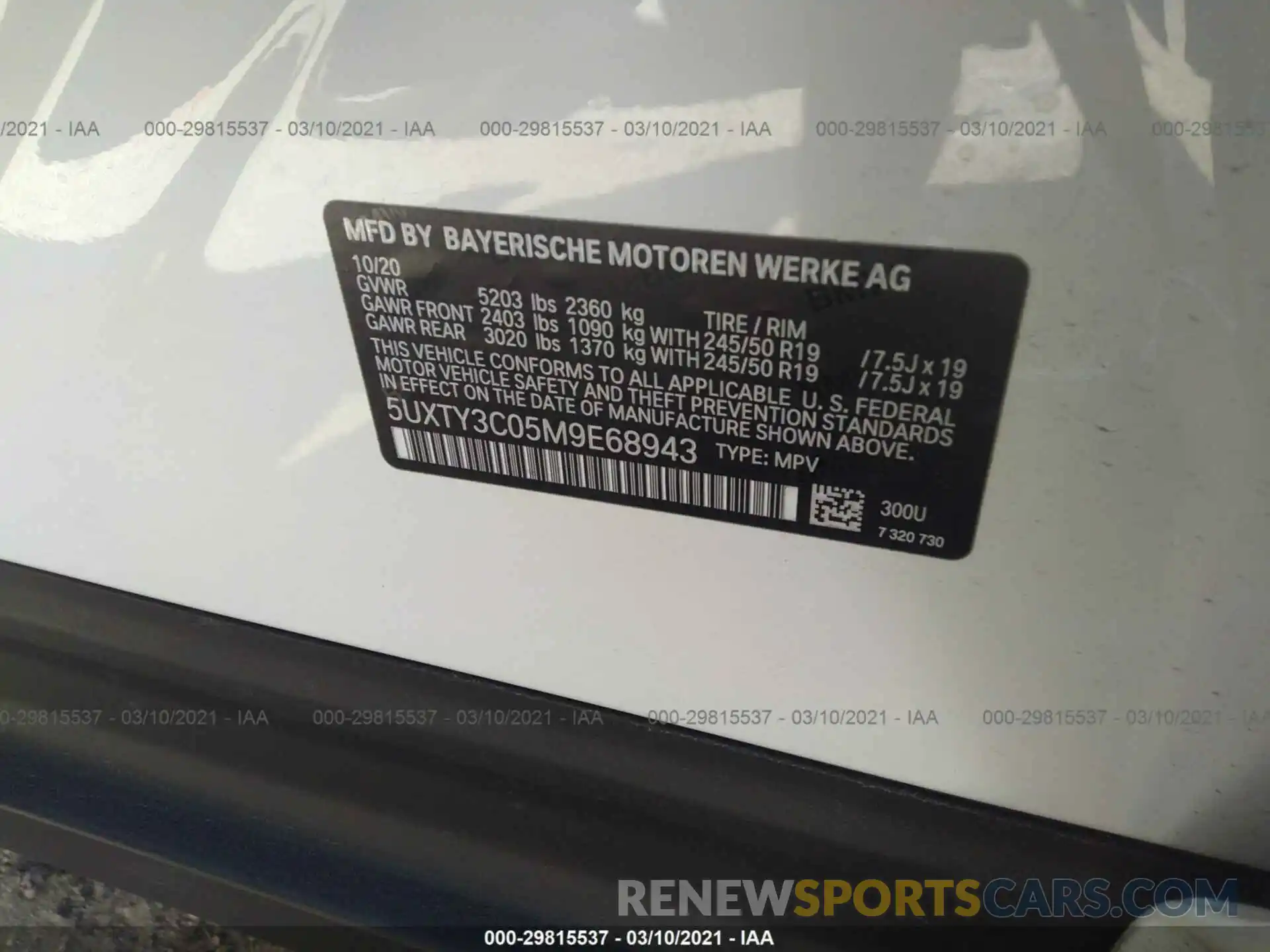 9 Photograph of a damaged car 5UXTY3C05M9E68943 BMW X3 2021
