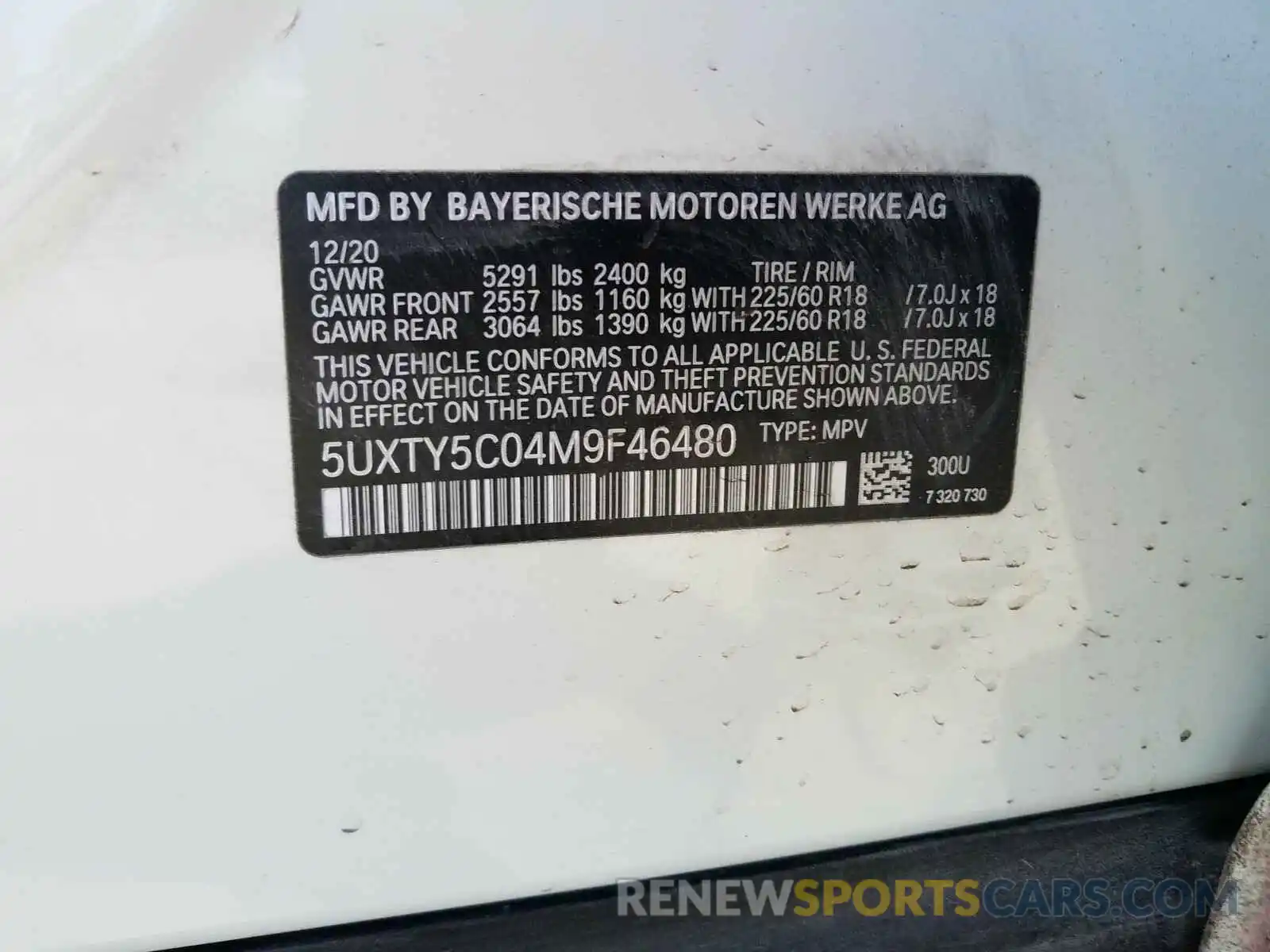 10 Photograph of a damaged car 5UXTY5C04M9F46480 BMW X3 2021