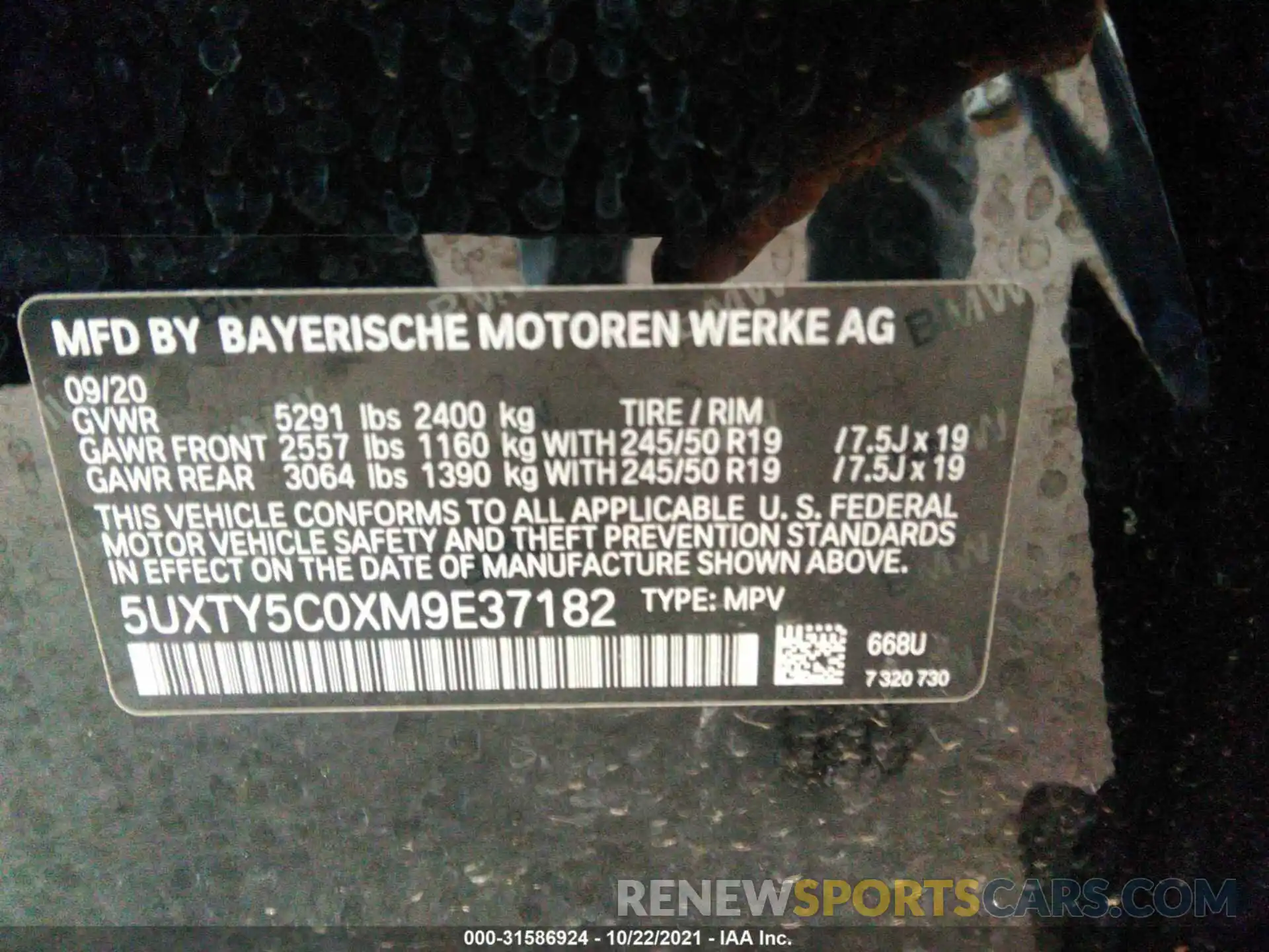 9 Фотография поврежденного автомобиля 5UXTY5C0XM9E37182 BMW X3 2021