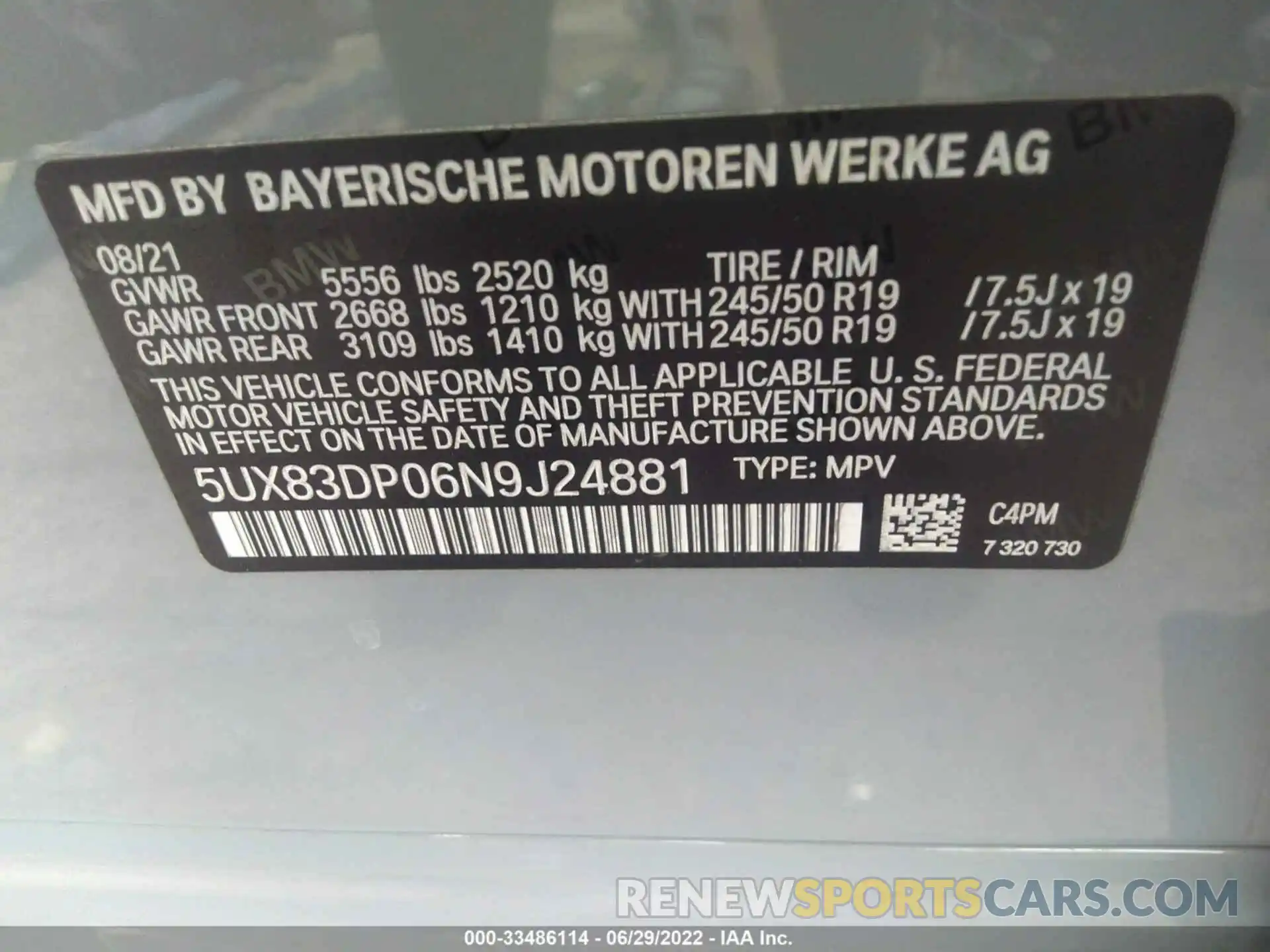 9 Photograph of a damaged car 5UX83DP06N9J24881 BMW X3 2022