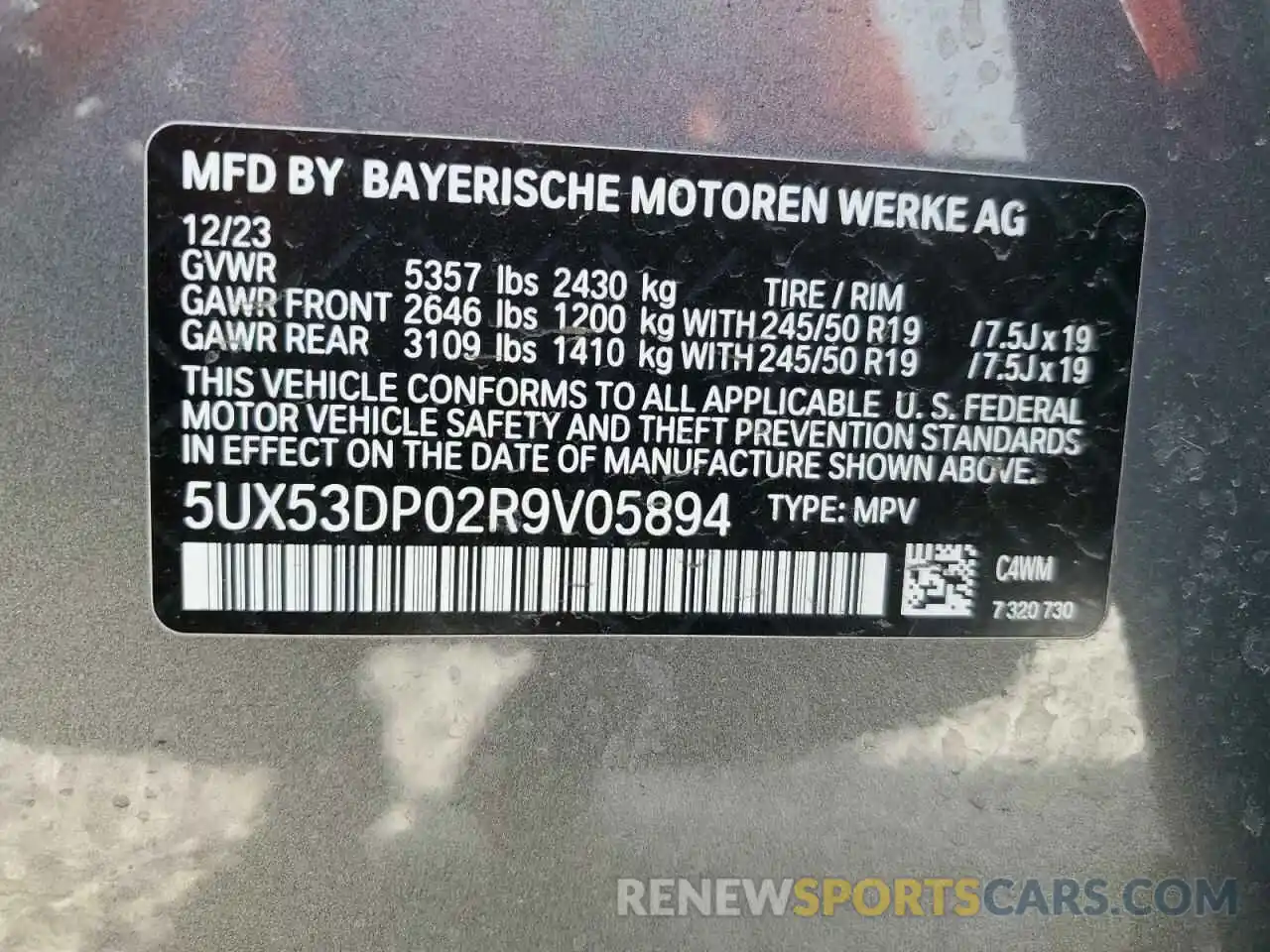 13 Photograph of a damaged car 5UX53DP02R9V05894 BMW X3 2024
