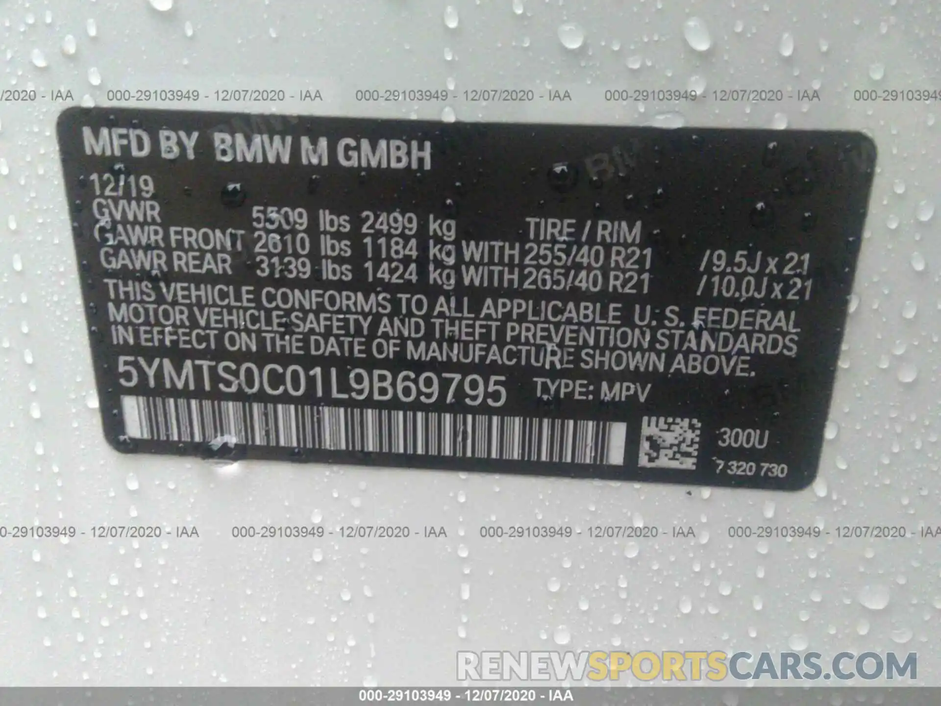 9 Photograph of a damaged car 5YMTS0C01L9B69795 BMW X3 M 2020