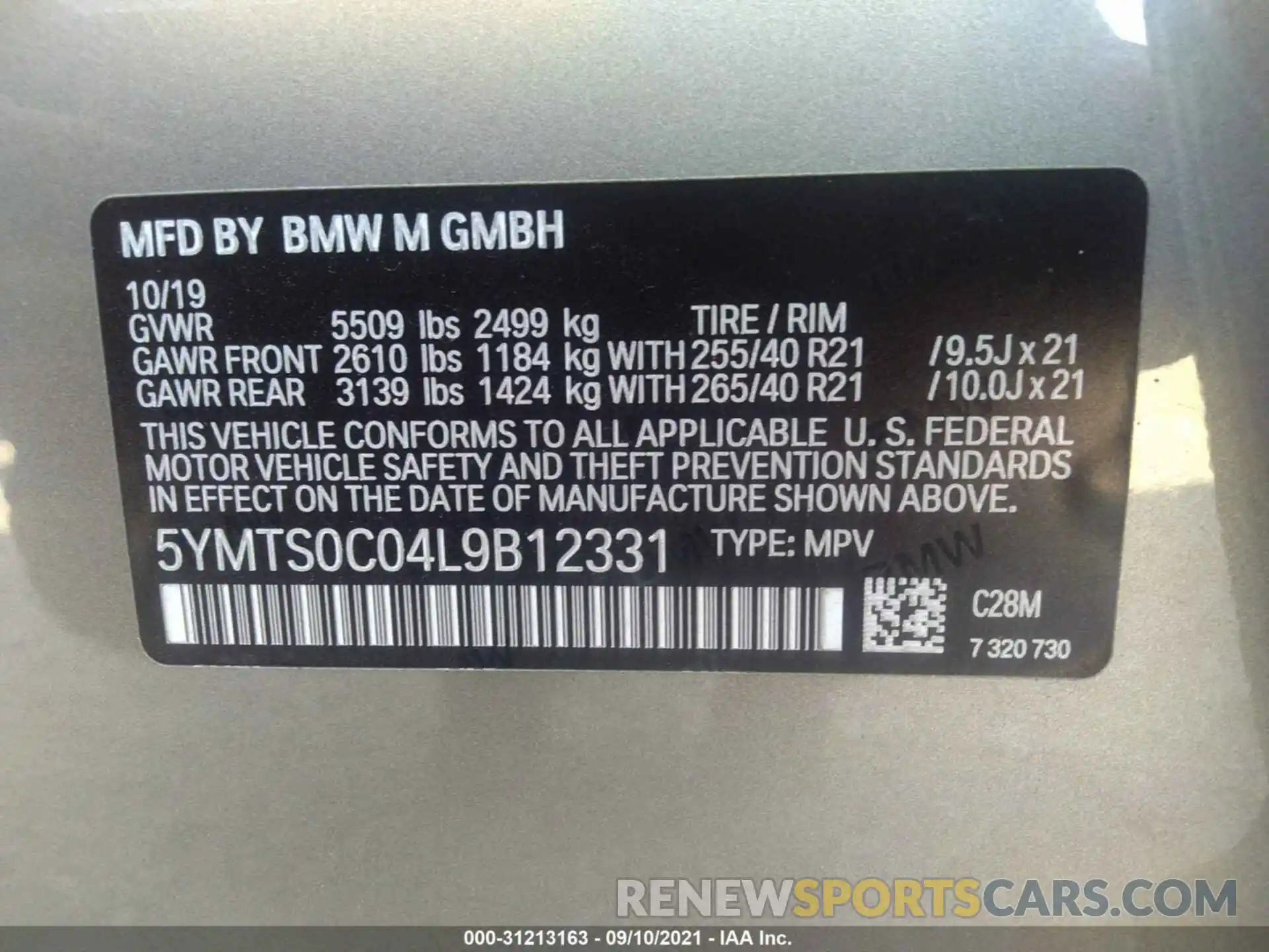 9 Фотография поврежденного автомобиля 5YMTS0C04L9B12331 BMW X3 M 2020