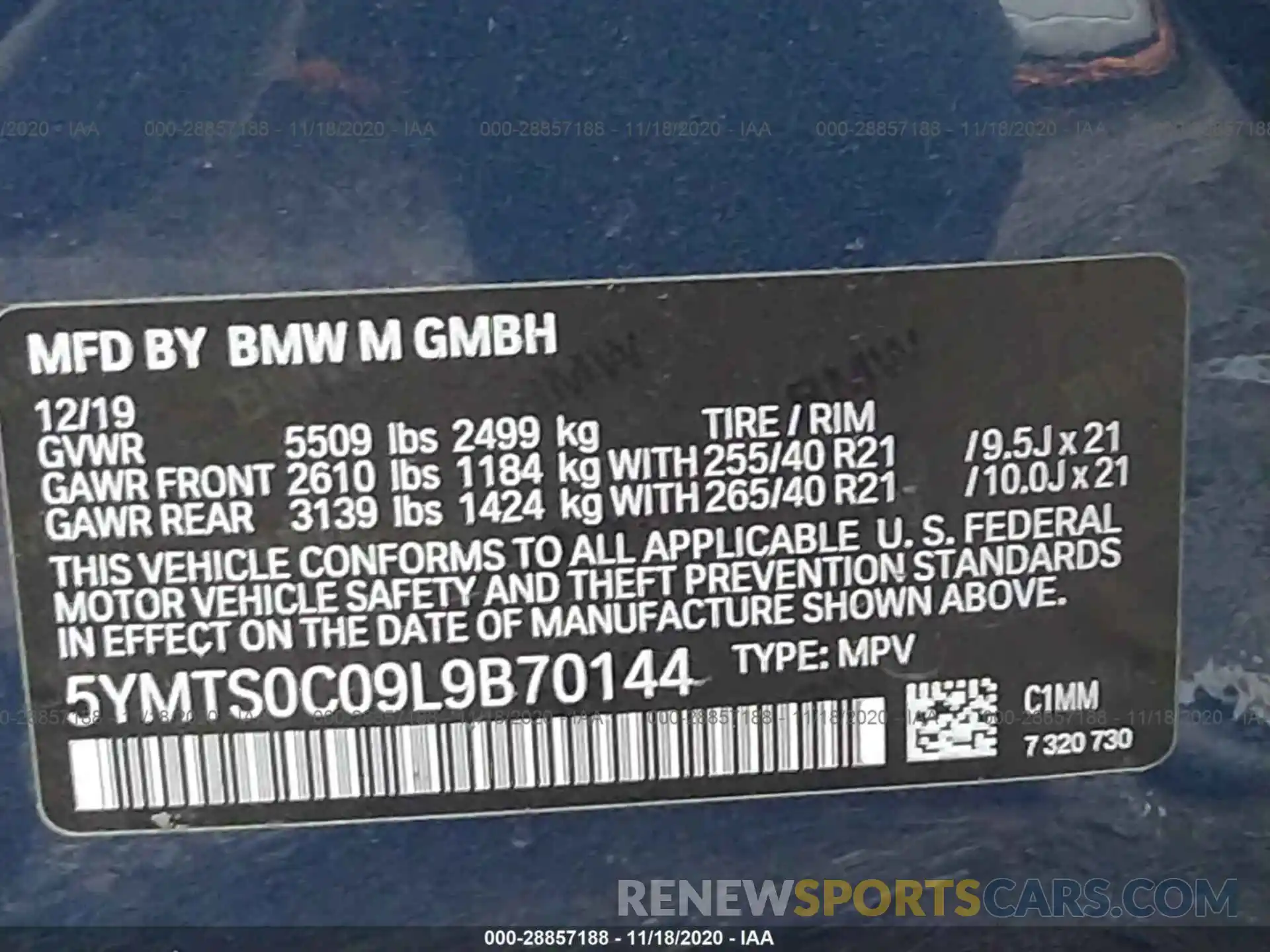 9 Photograph of a damaged car 5YMTS0C09L9B70144 BMW X3 M 2020