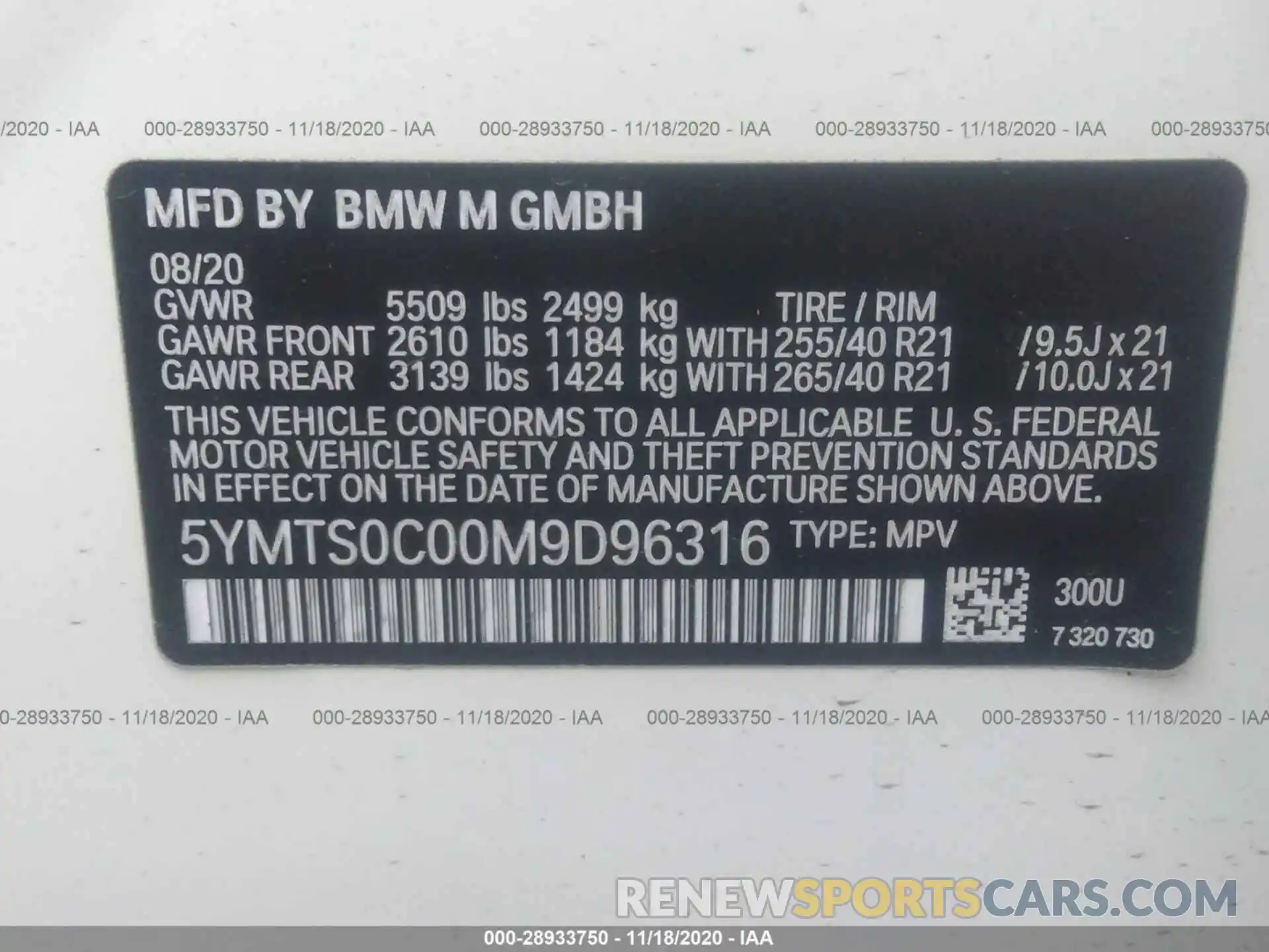 9 Photograph of a damaged car 5YMTS0C00M9D96316 BMW X3 M 2021