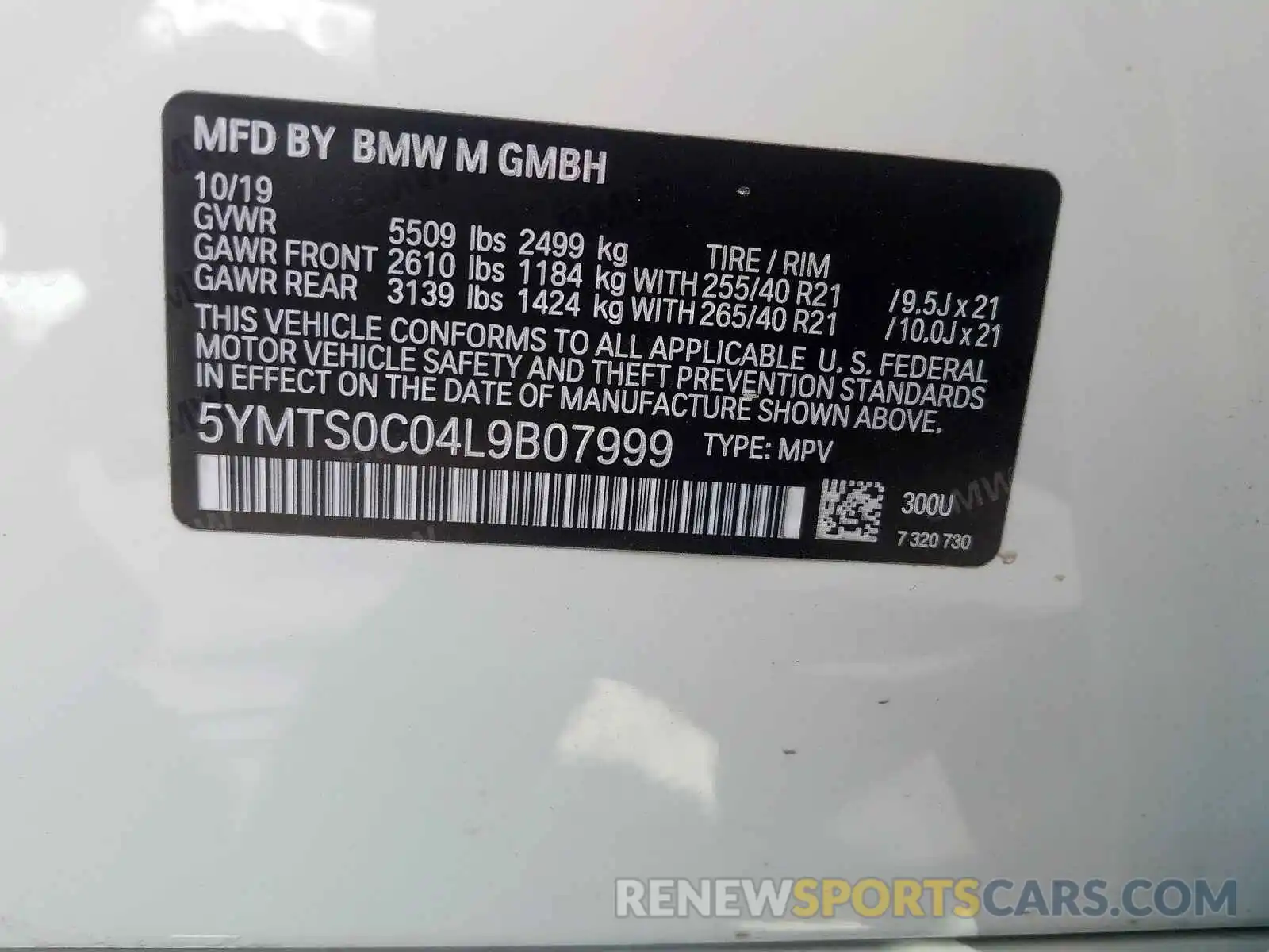 10 Фотография поврежденного автомобиля 5YMTS0C04L9B07999 BMW X3 M COMPE 2020