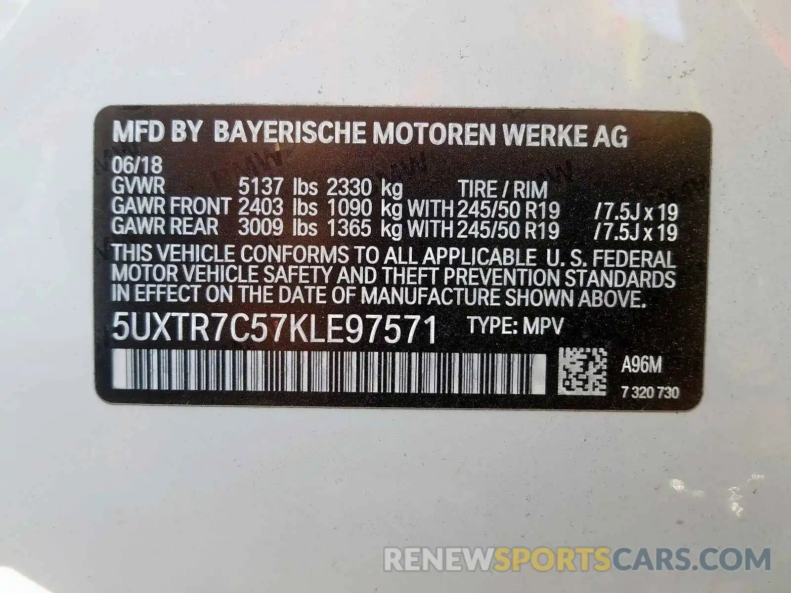 10 Фотография поврежденного автомобиля 5UXTR7C57KLE97571 BMW X3 SDRIVE3 2019