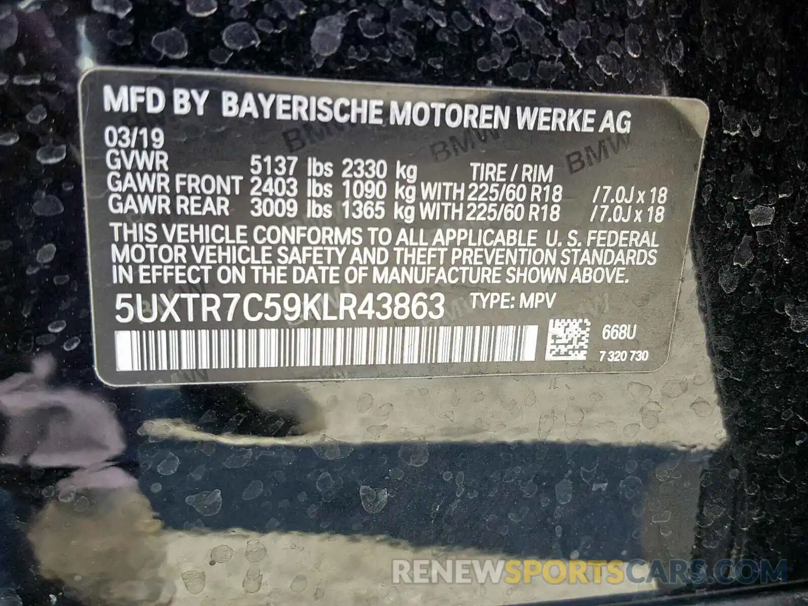 10 Фотография поврежденного автомобиля 5UXTR7C59KLR43863 BMW X3 SDRIVE3 2019