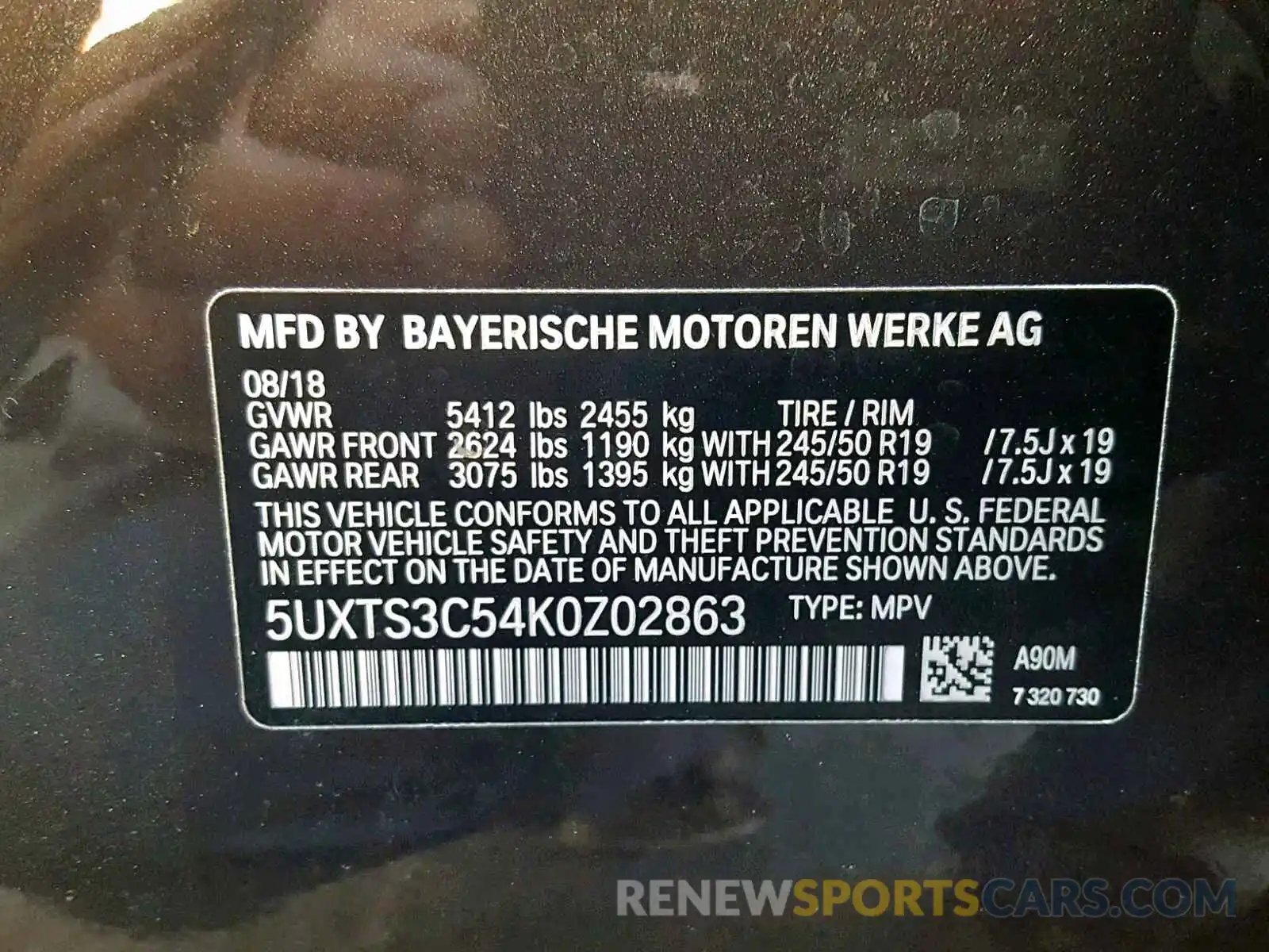 10 Фотография поврежденного автомобиля 5UXTS3C54K0Z02863 BMW X3 XDRIVEM 2019