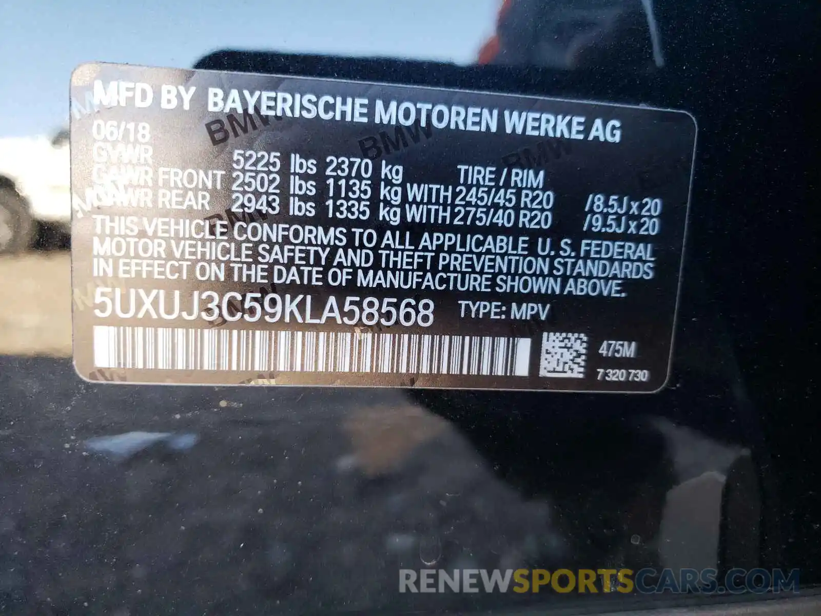 10 Photograph of a damaged car 5UXUJ3C59KLA58568 BMW X4 2019