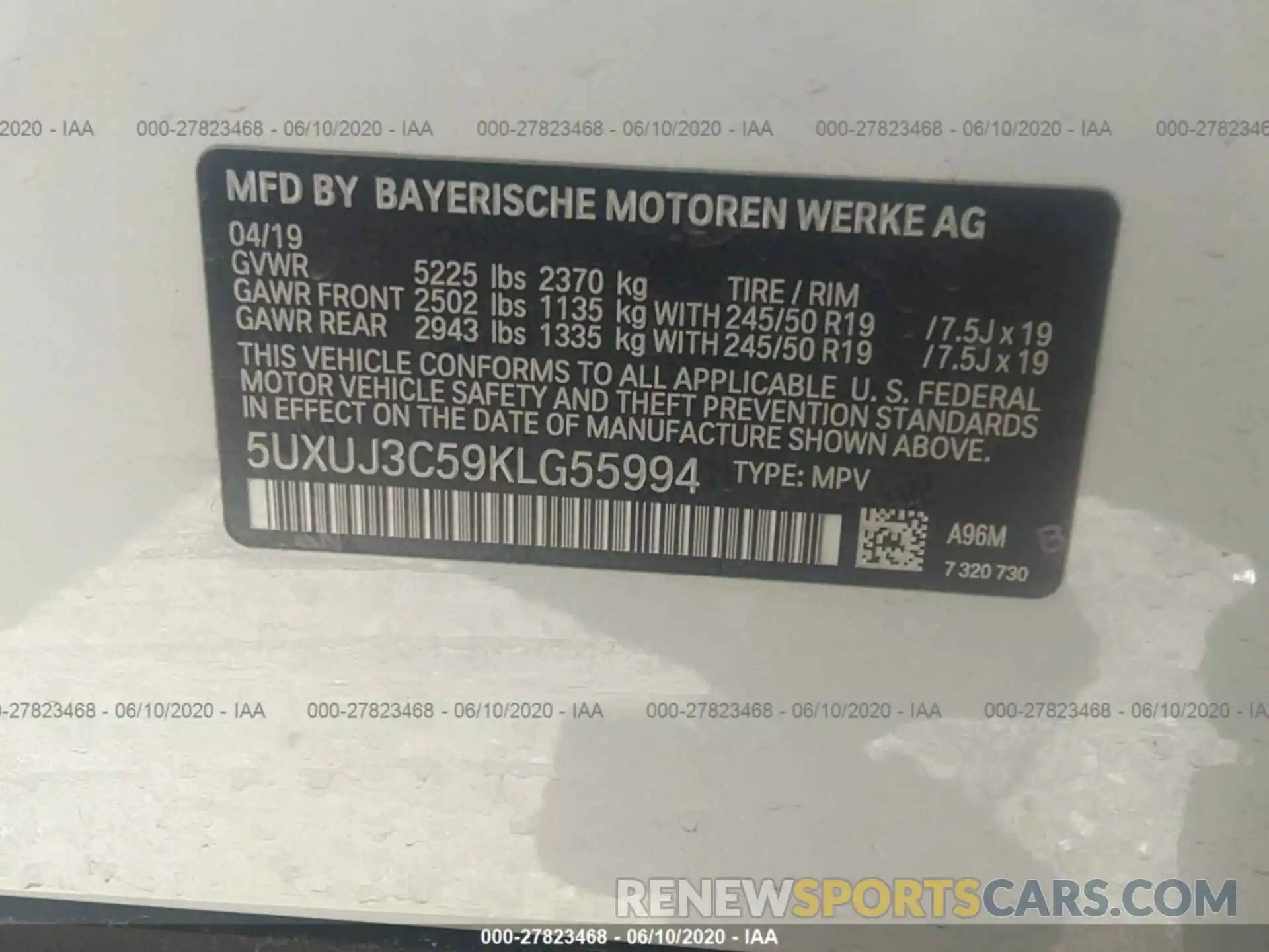 9 Фотография поврежденного автомобиля 5UXUJ3C59KLG55994 BMW X4 2019