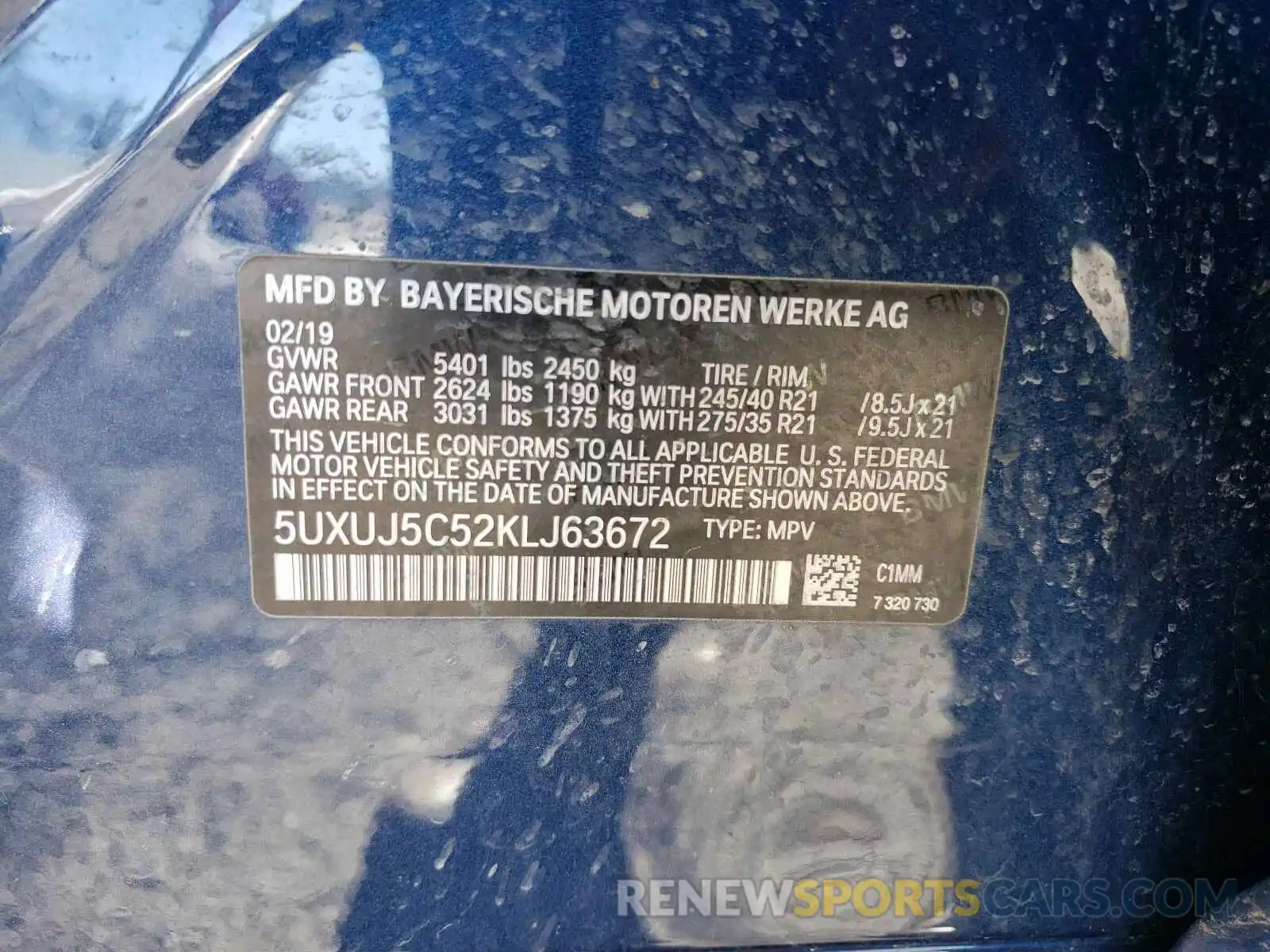 10 Photograph of a damaged car 5UXUJ5C52KLJ63672 BMW X4 2019
