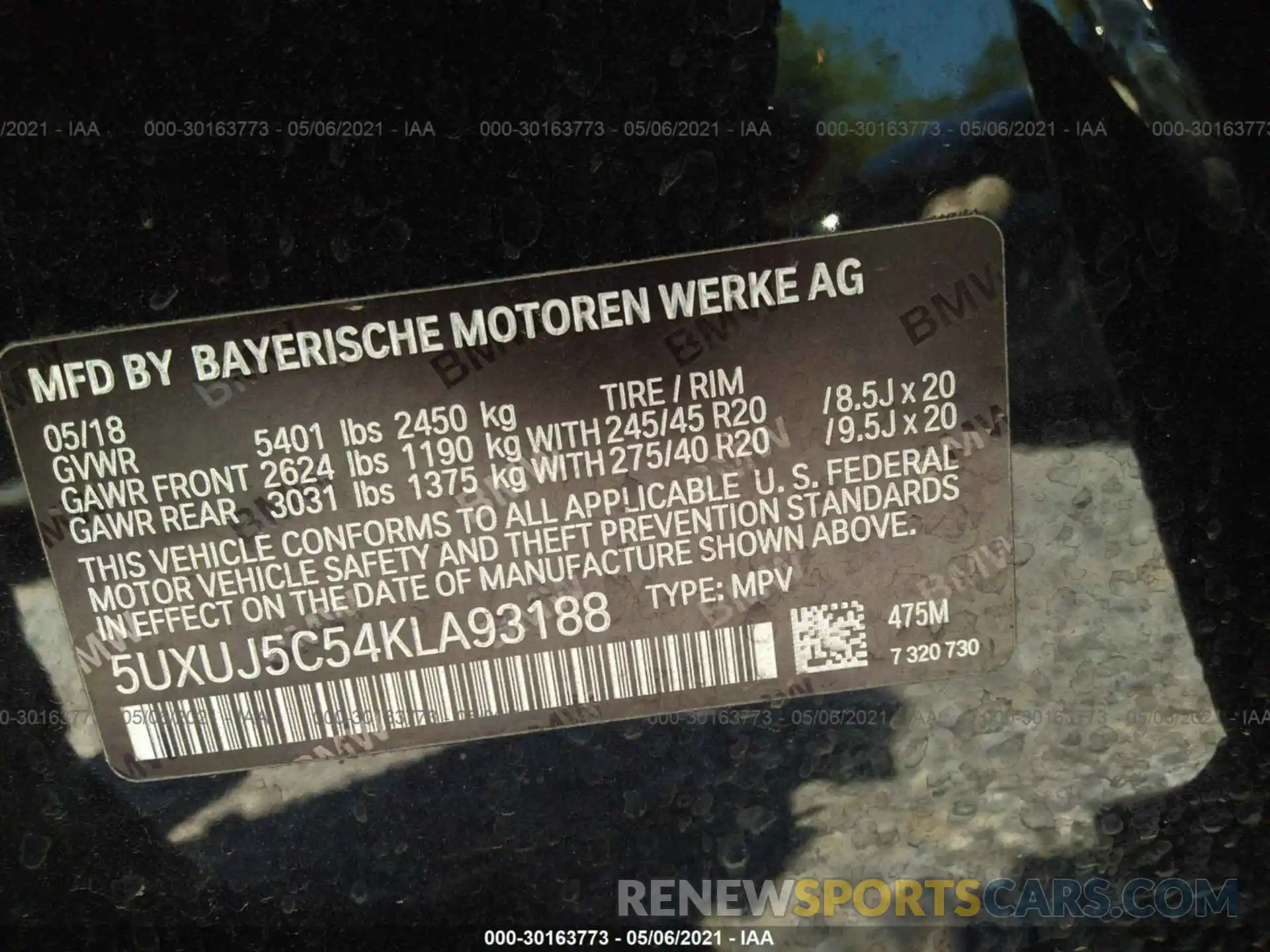 9 Photograph of a damaged car 5UXUJ5C54KLA93188 BMW X4 2019