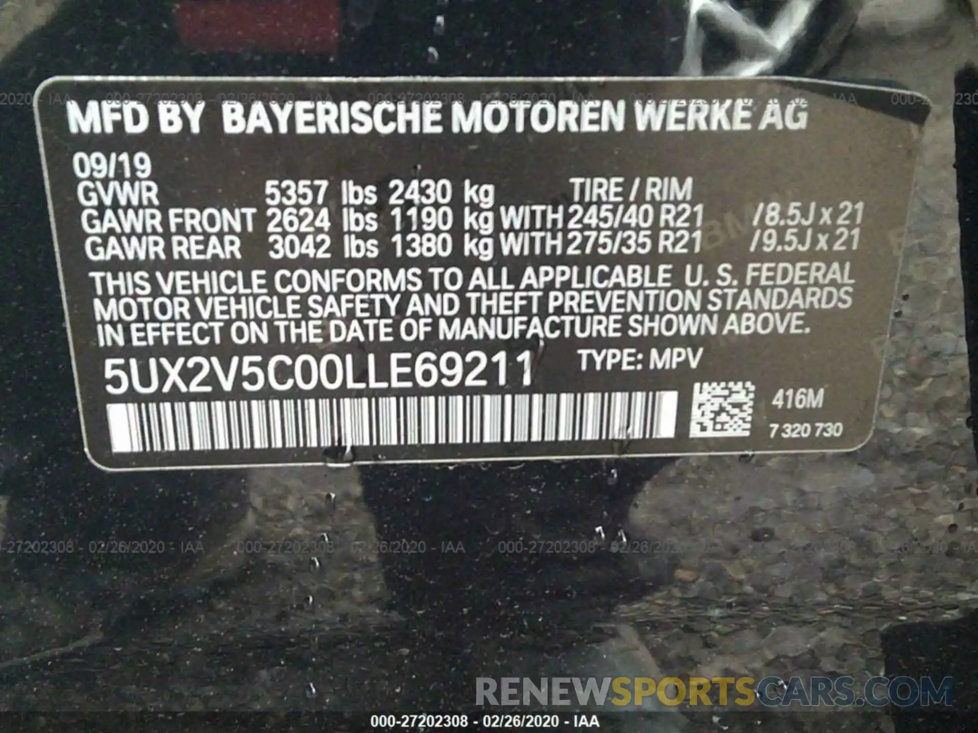 9 Photograph of a damaged car 5UX2V5C00LLE69211 BMW X4 2020