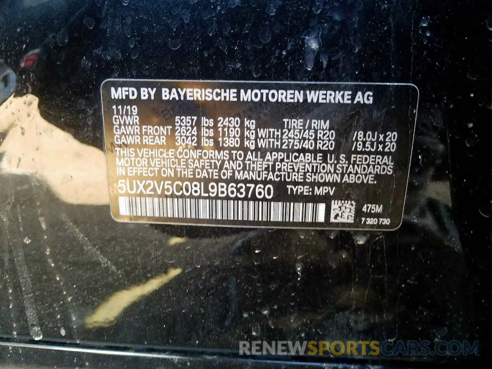 10 Photograph of a damaged car 5UX2V5C08L9B63760 BMW X4 2020