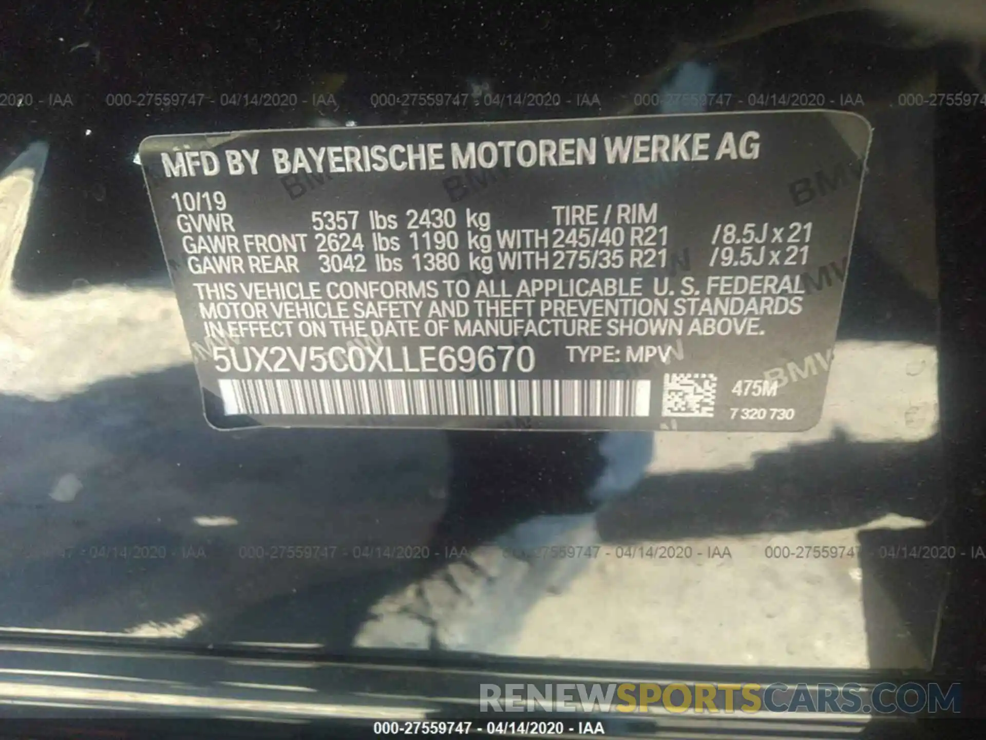 9 Photograph of a damaged car 5UX2V5C0XLLE69670 BMW X4 2020