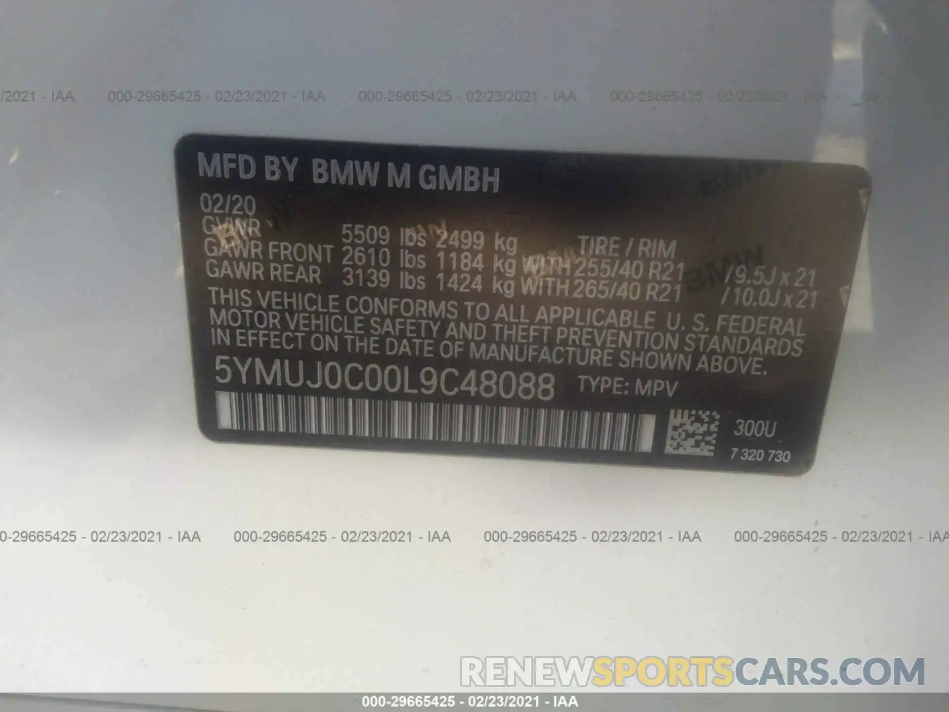 9 Photograph of a damaged car 5YMUJ0C00L9C48088 BMW X4 M 2020