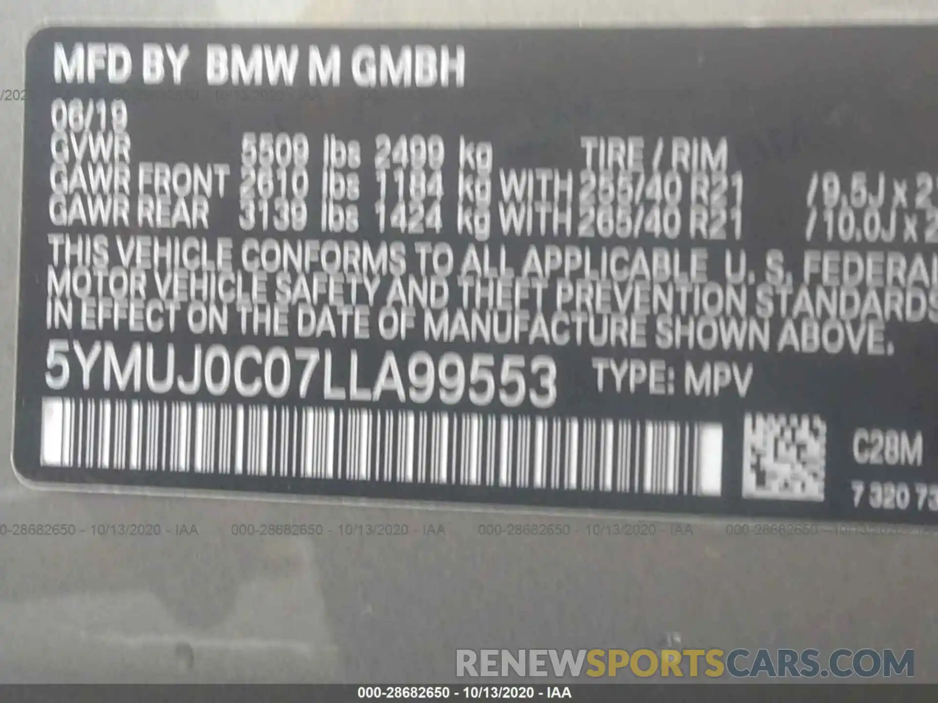 9 Photograph of a damaged car 5YMUJ0C07LLA99553 BMW X4 M 2020