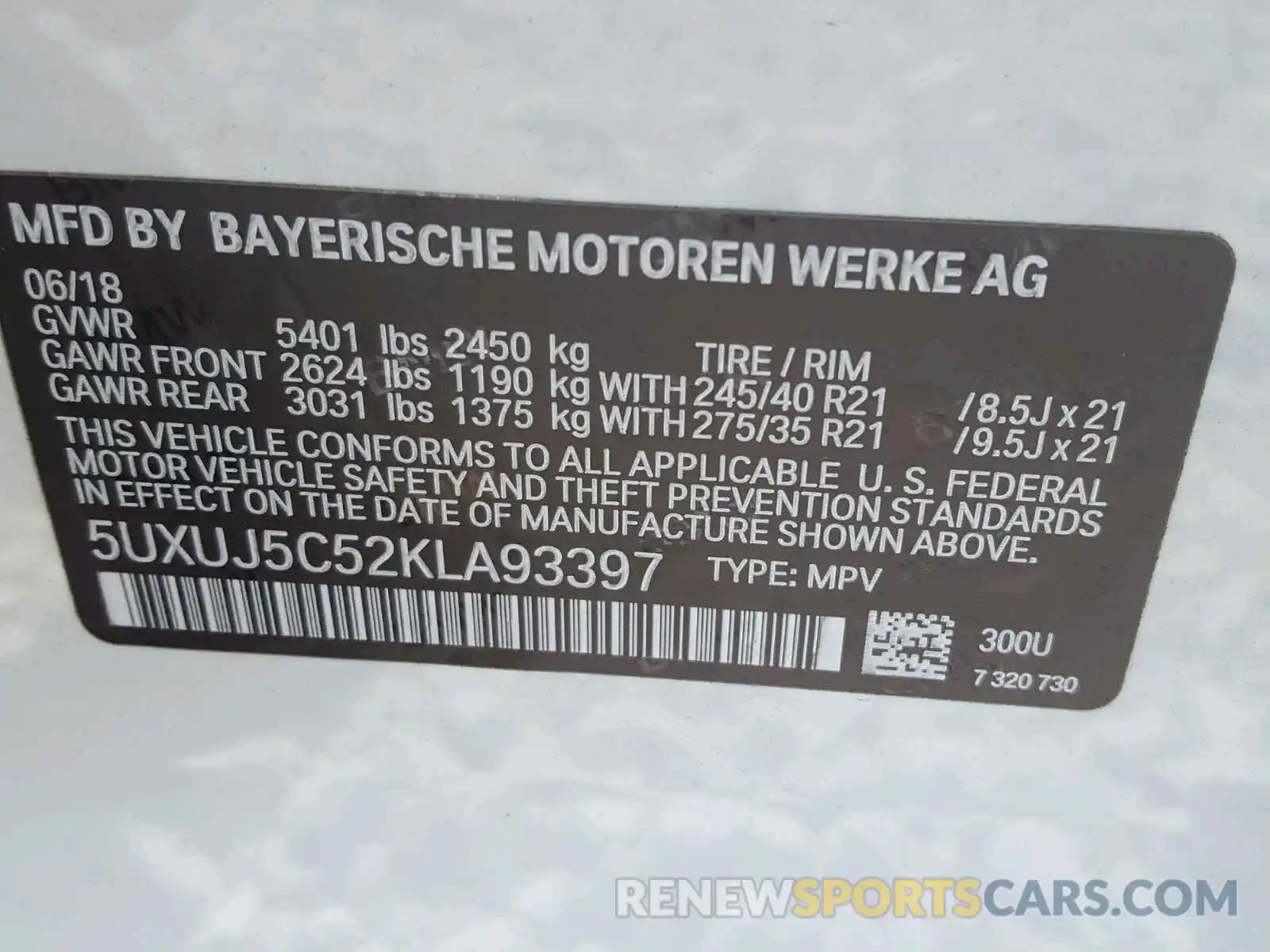 10 Photograph of a damaged car 5UXUJ5C52KLA93397 BMW X4 M40I 2019