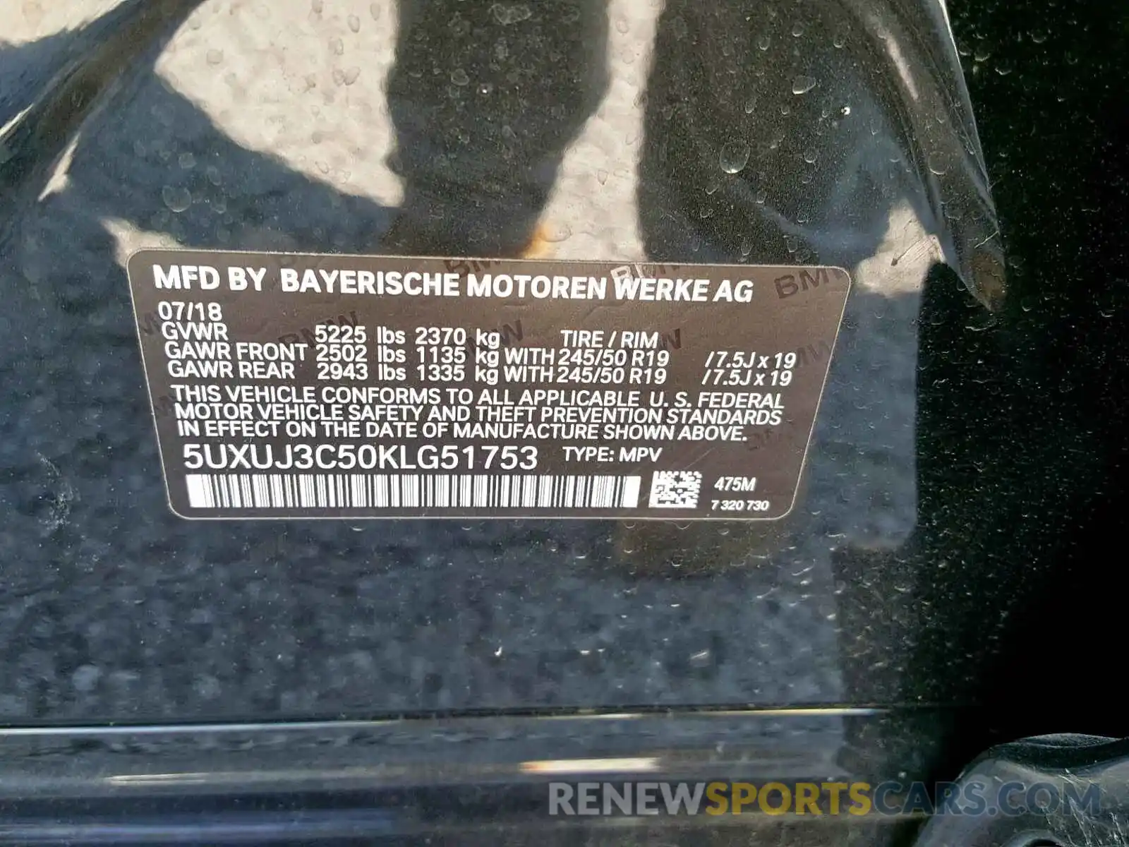 10 Photograph of a damaged car 5UXUJ3C50KLG51753 BMW X4 XDRIVE3 2019