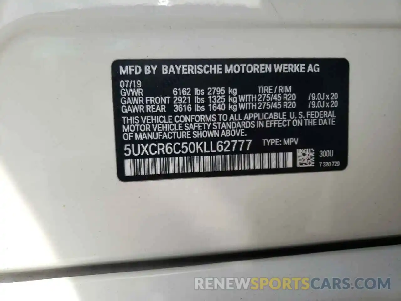 10 Photograph of a damaged car 5UXCR6C50KLL62777 BMW X5 2019