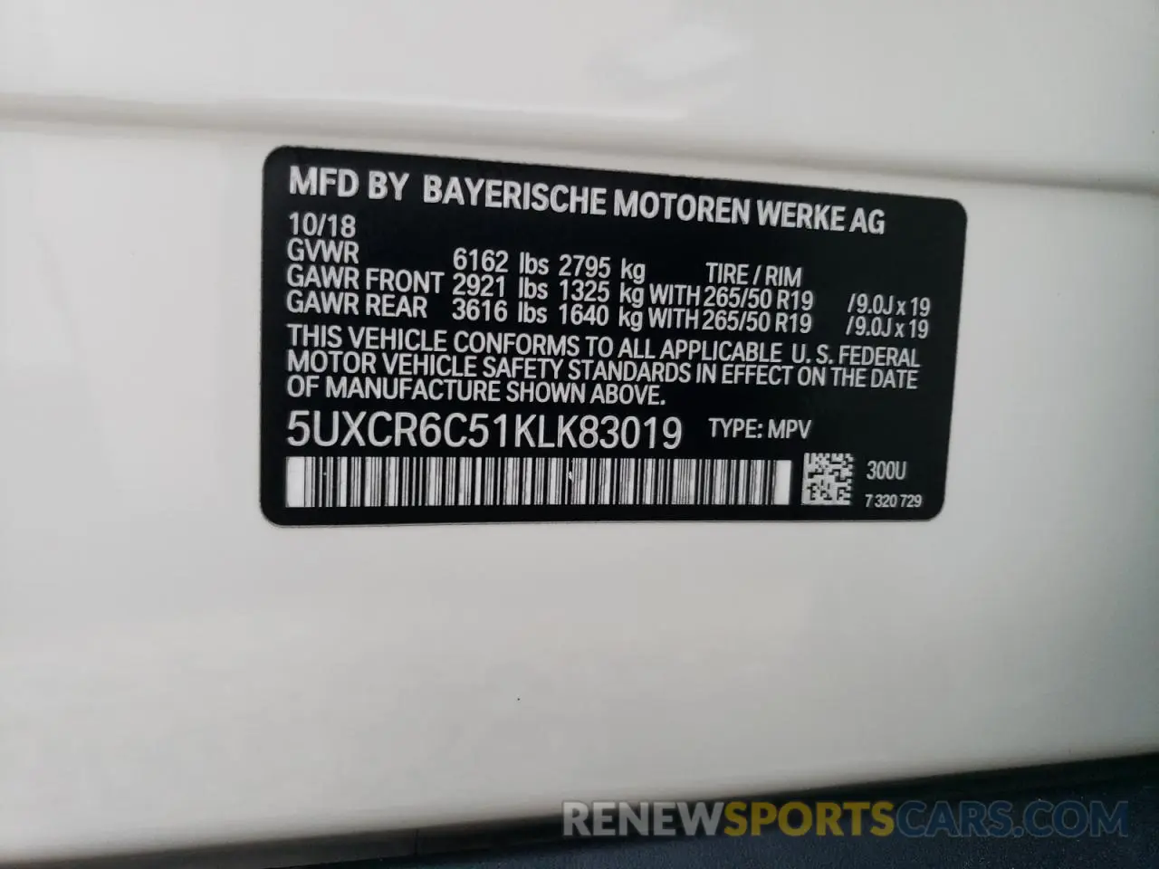 10 Photograph of a damaged car 5UXCR6C51KLK83019 BMW X5 2019