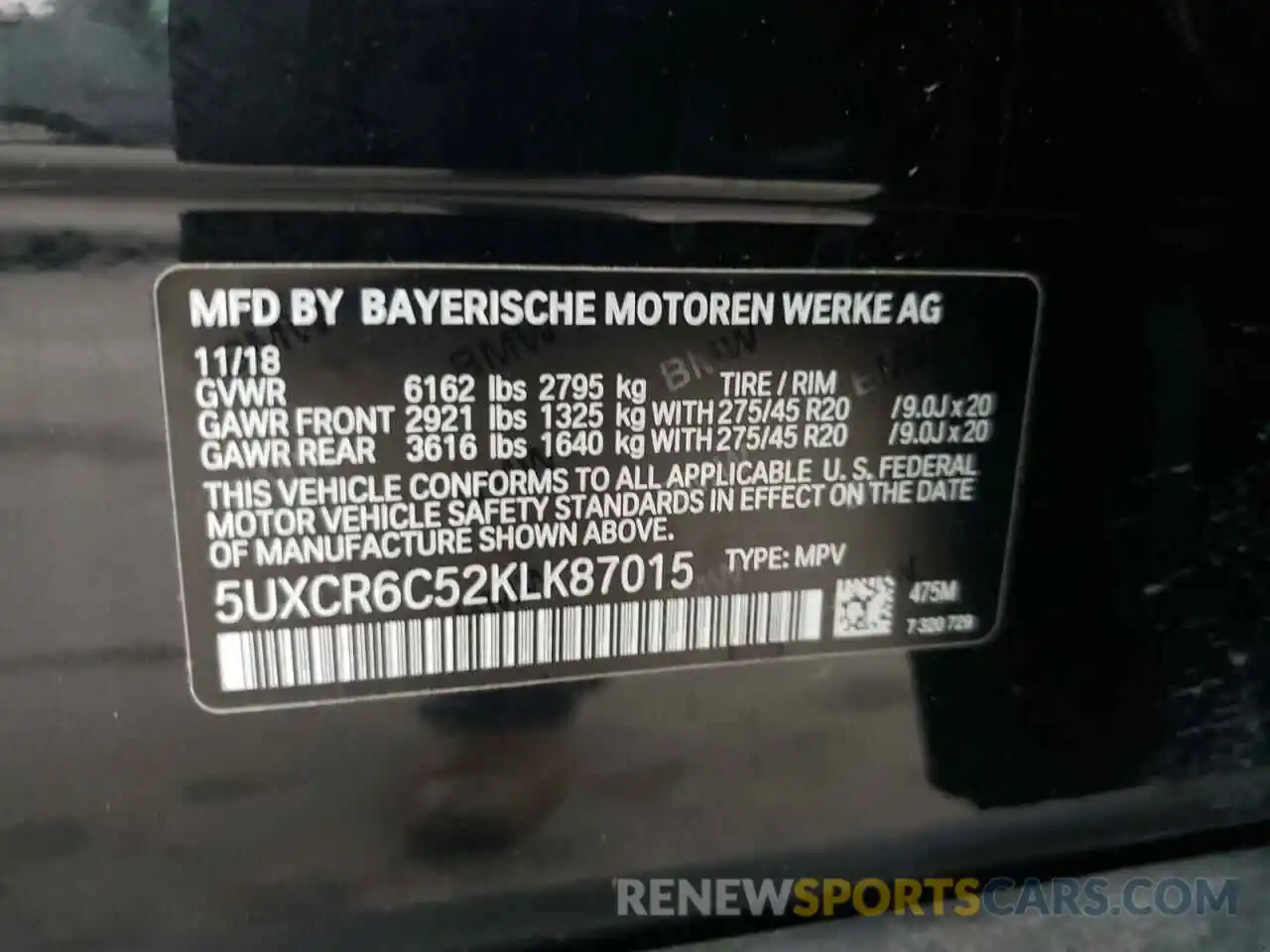 10 Photograph of a damaged car 5UXCR6C52KLK87015 BMW X5 2019