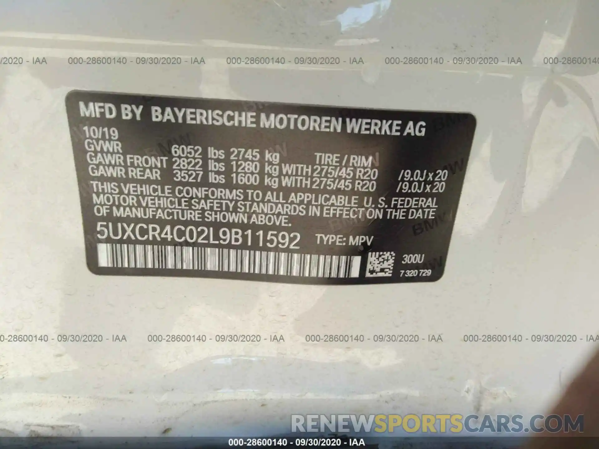 9 Photograph of a damaged car 5UXCR4C02L9B11592 BMW X5 2020