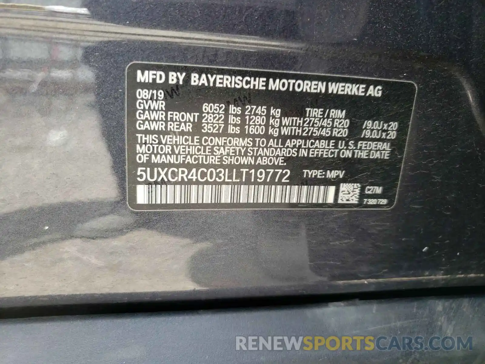 10 Photograph of a damaged car 5UXCR4C03LLT19772 BMW X5 2020