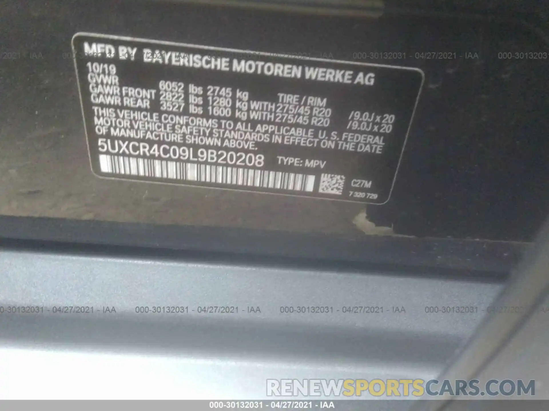 9 Photograph of a damaged car 5UXCR4C09L9B20208 BMW X5 2020