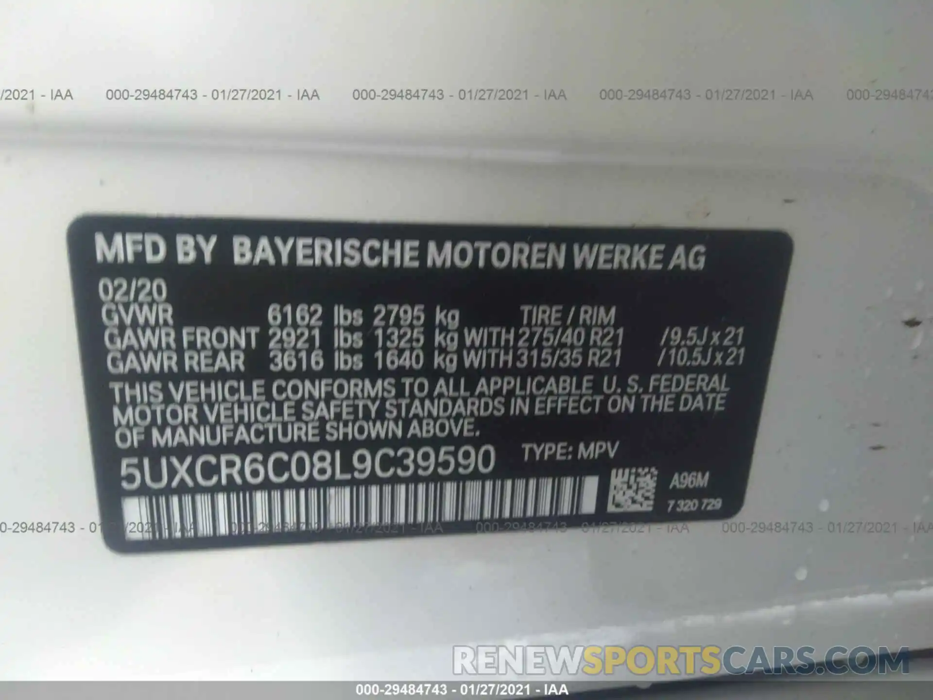 9 Photograph of a damaged car 5UXCR6C08L9C39590 BMW X5 2020