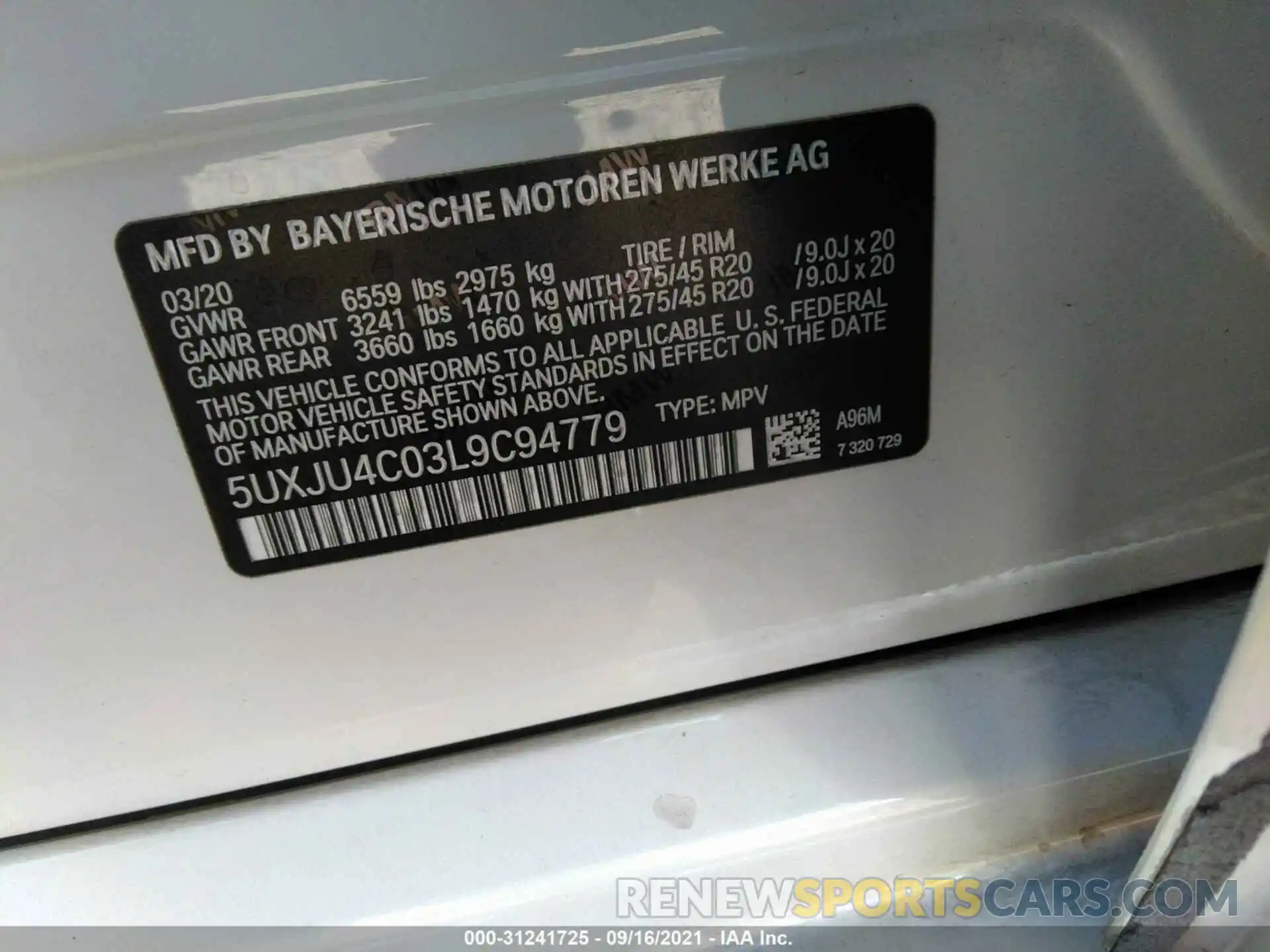 9 Фотография поврежденного автомобиля 5UXJU4C03L9C94779 BMW X5 2020