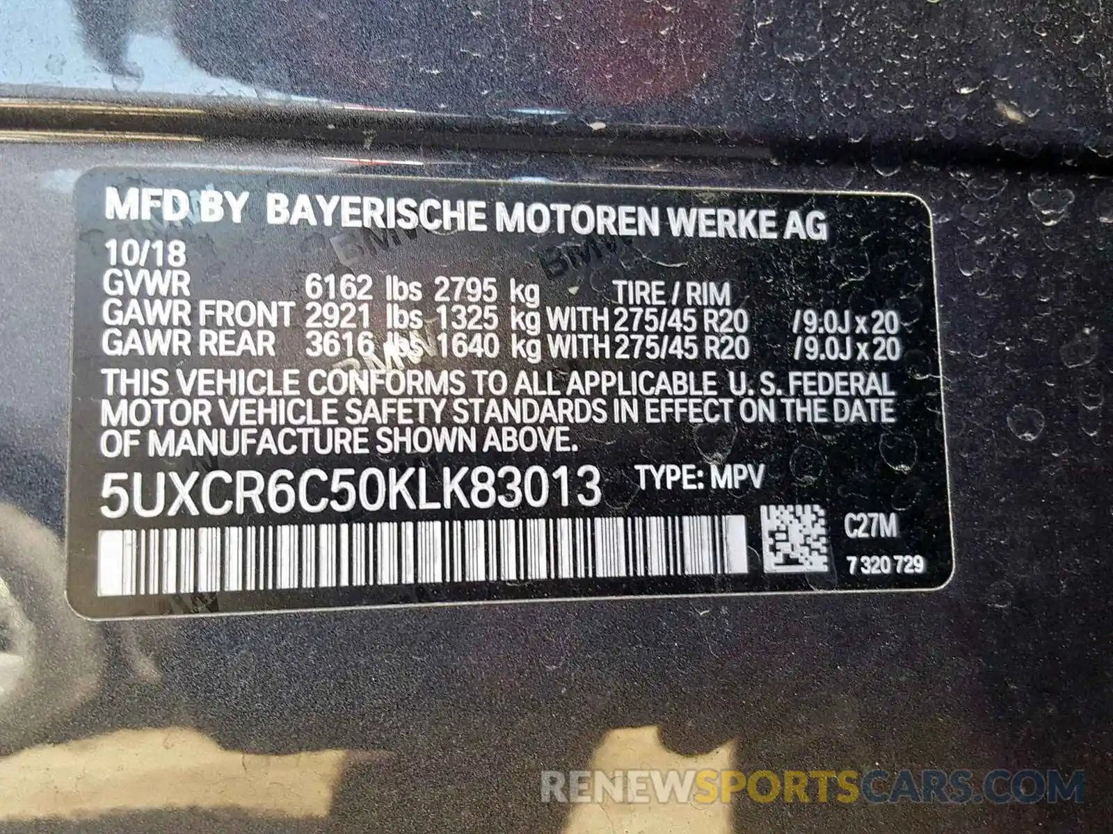 10 Photograph of a damaged car 5UXCR6C50KLK83013 BMW X5 XDRIVE4 2019