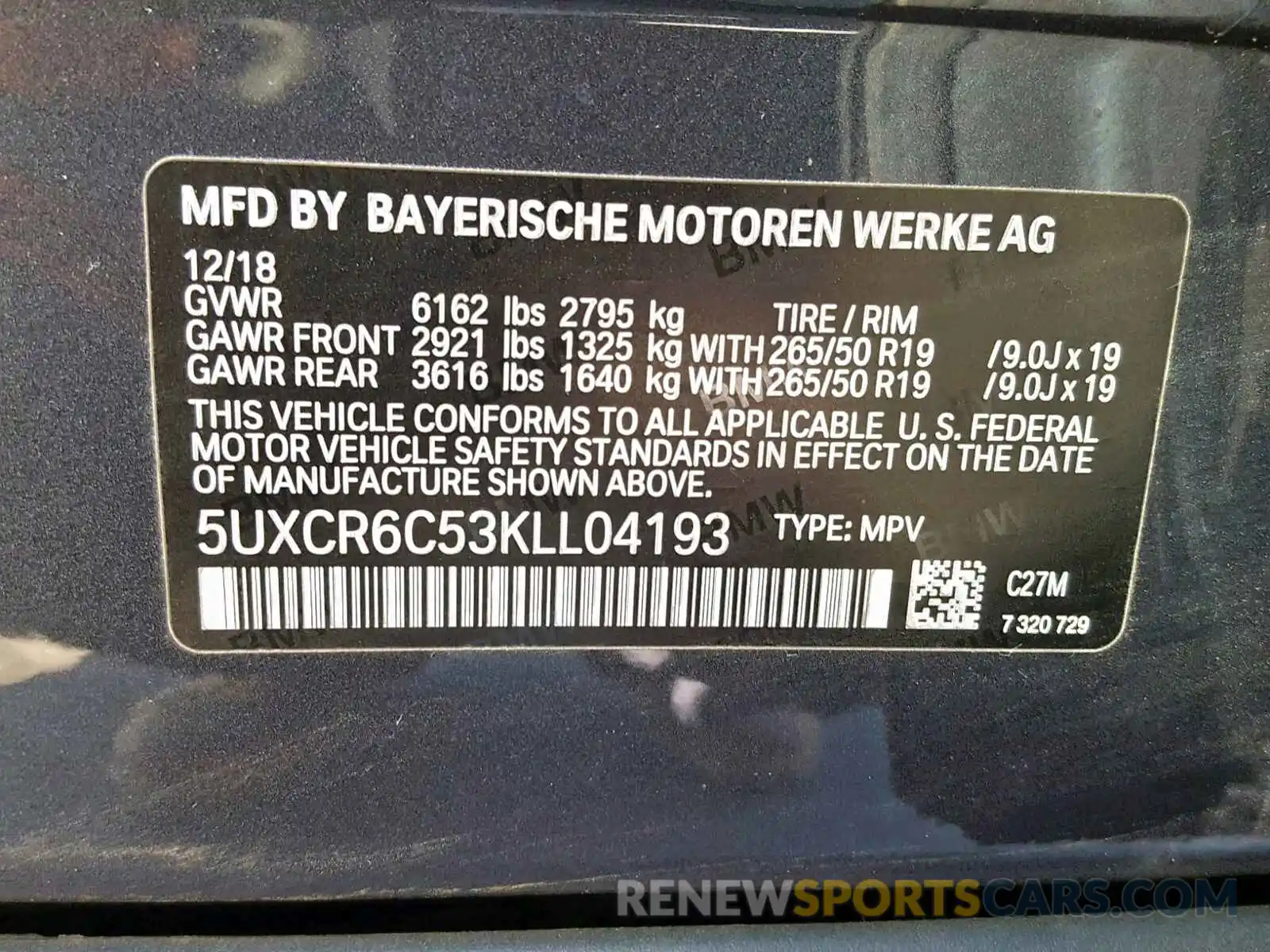10 Фотография поврежденного автомобиля 5UXCR6C53KLL04193 BMW X5 XDRIVE4 2019