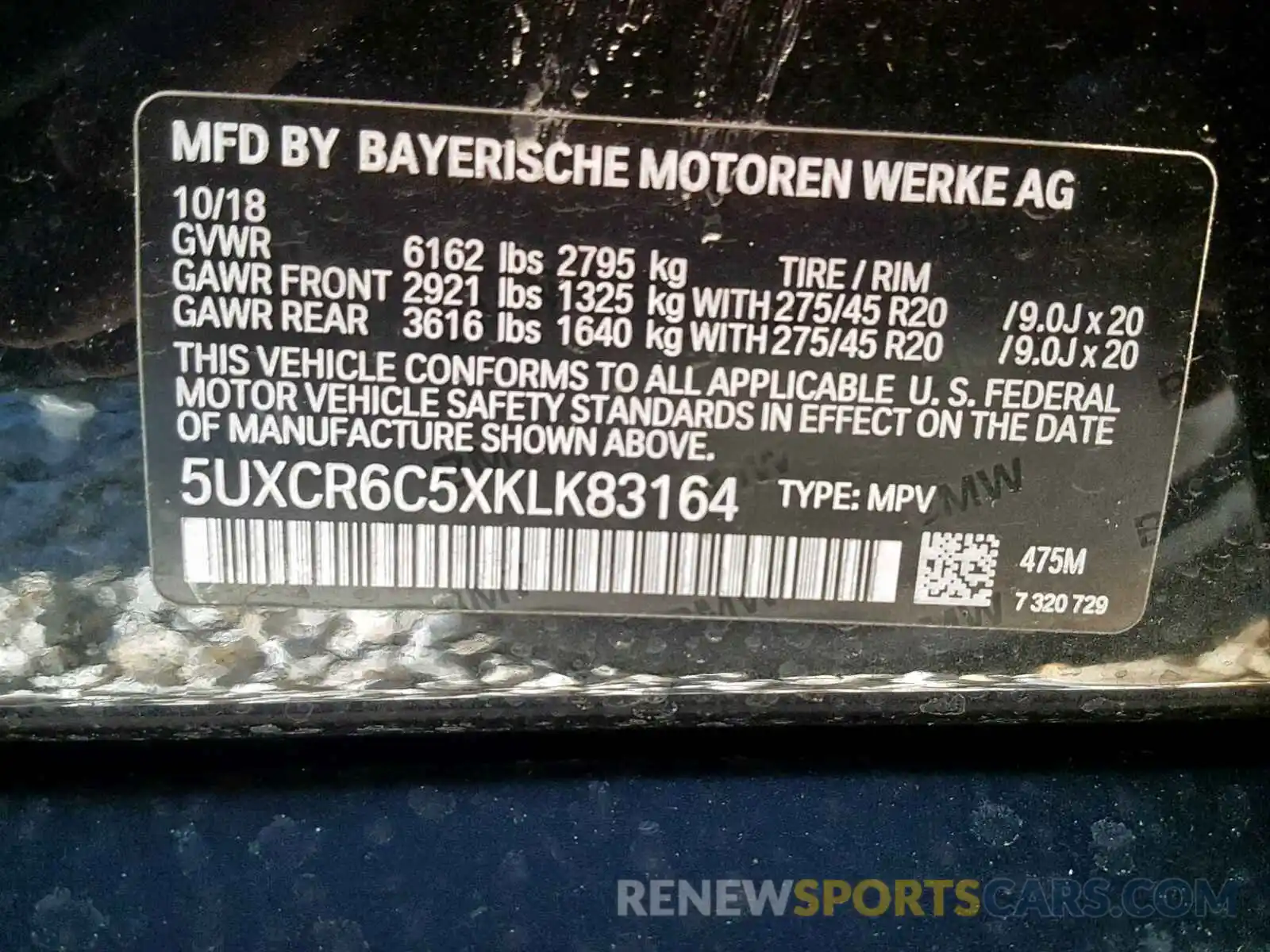 10 Photograph of a damaged car 5UXCR6C5XKLK83164 BMW X5 XDRIVE4 2019