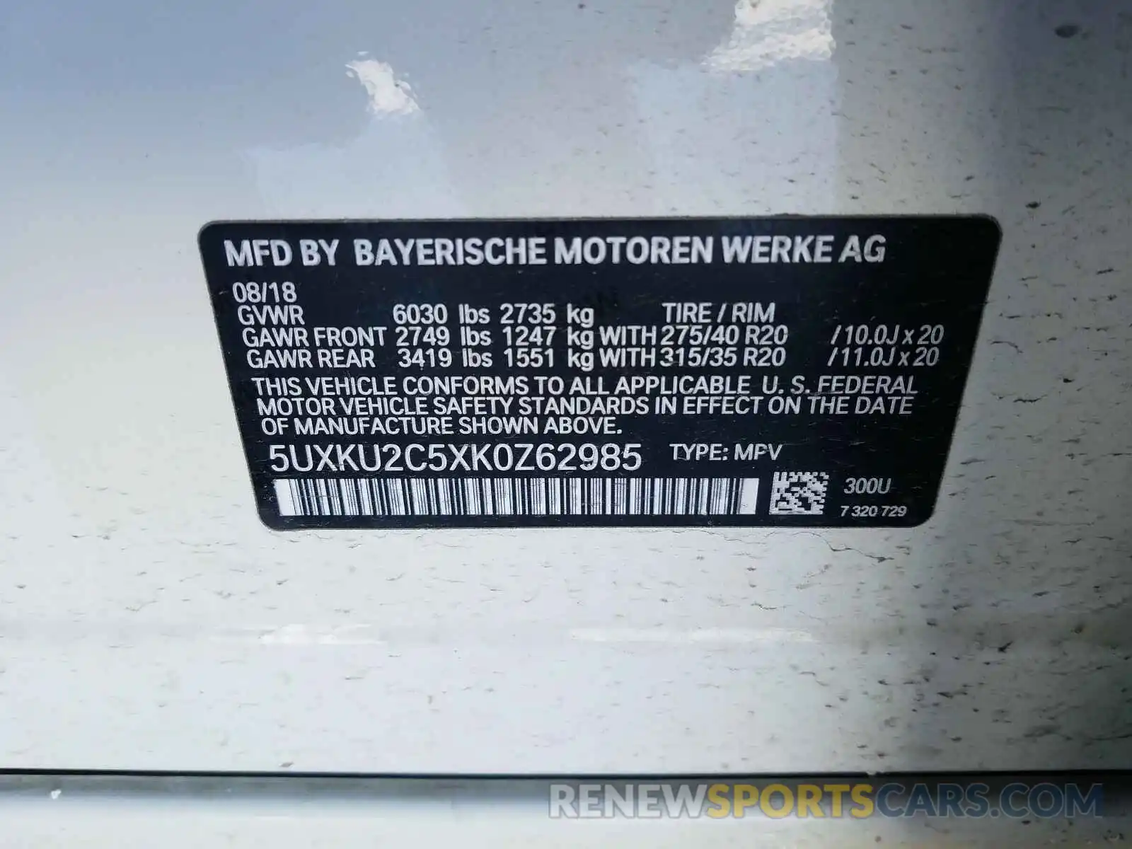 10 Photograph of a damaged car 5UXKU2C5XK0Z62985 BMW X6 2019