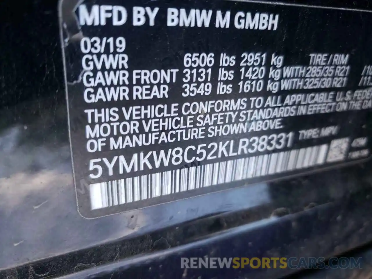 10 Photograph of a damaged car 5YMKW8C52KLR38331 BMW X6 2019